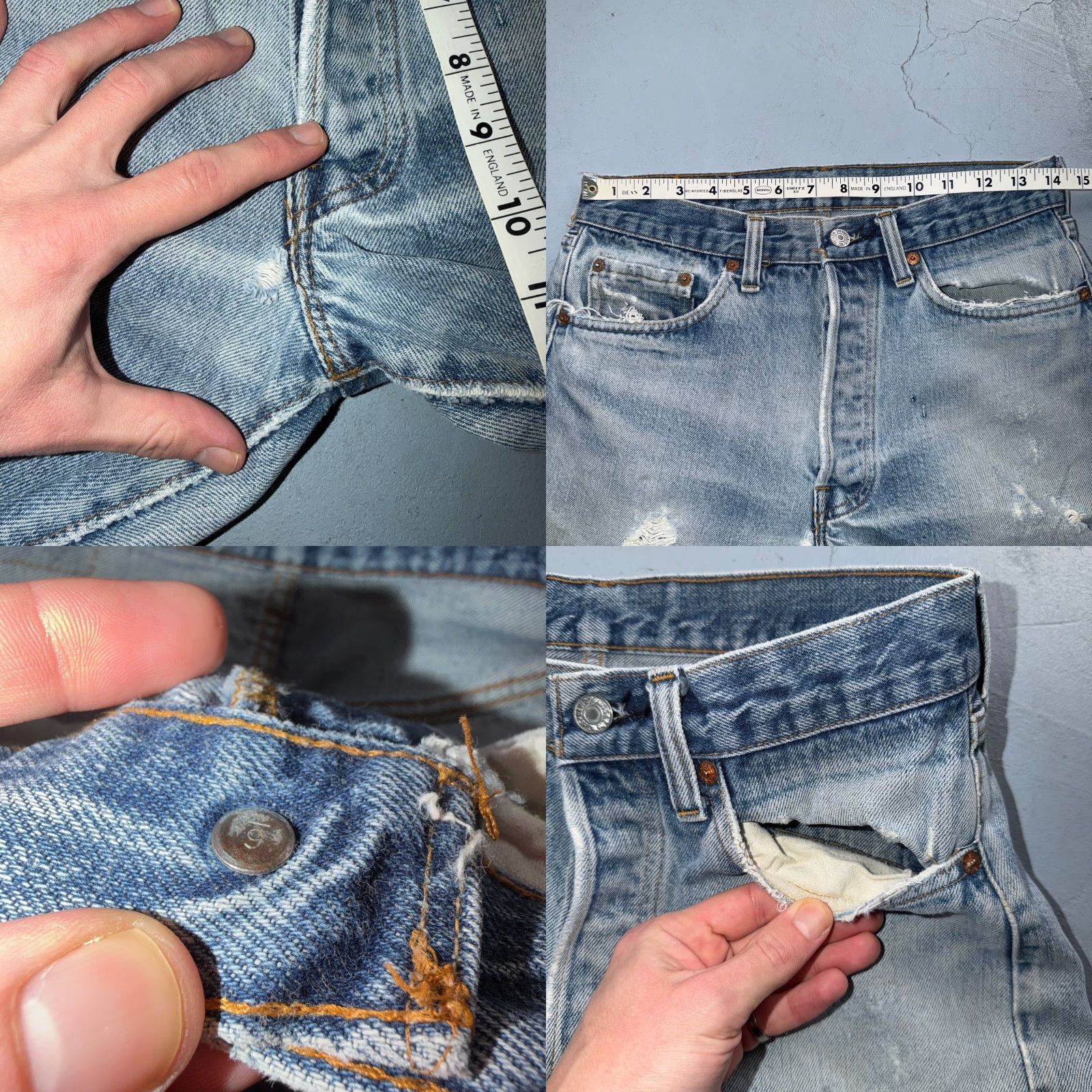 Levi's VINTAGE Levi's 501 Jeans Men Regular 31 Light Wash Blue 80s USA Distressed 5-Pocket Straight Denim 36in Inseam Button Closure Size US 31 - 9 Thumbnail