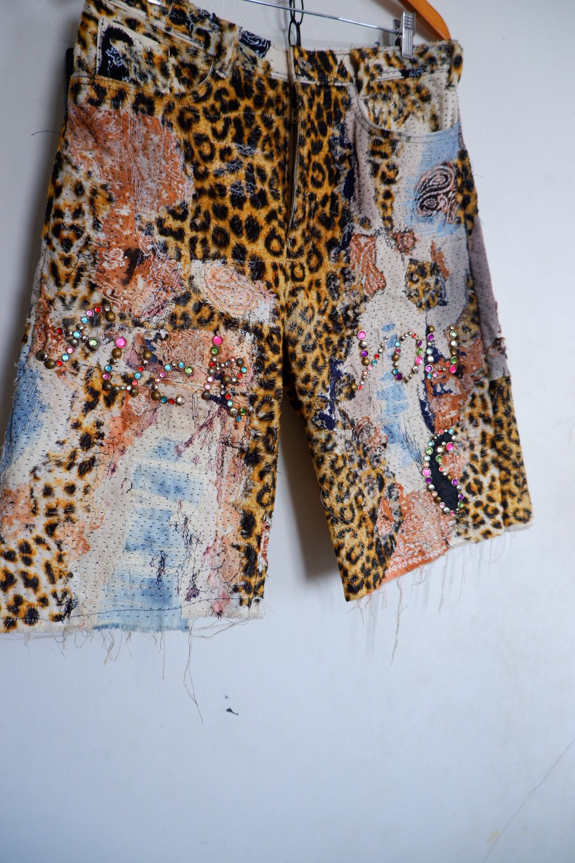 Japanese Brand 1/1 Proleta Re Art Inspired Leopard Sashiko Boro Jorts Size US 34 / EU 50 - 3 Thumbnail