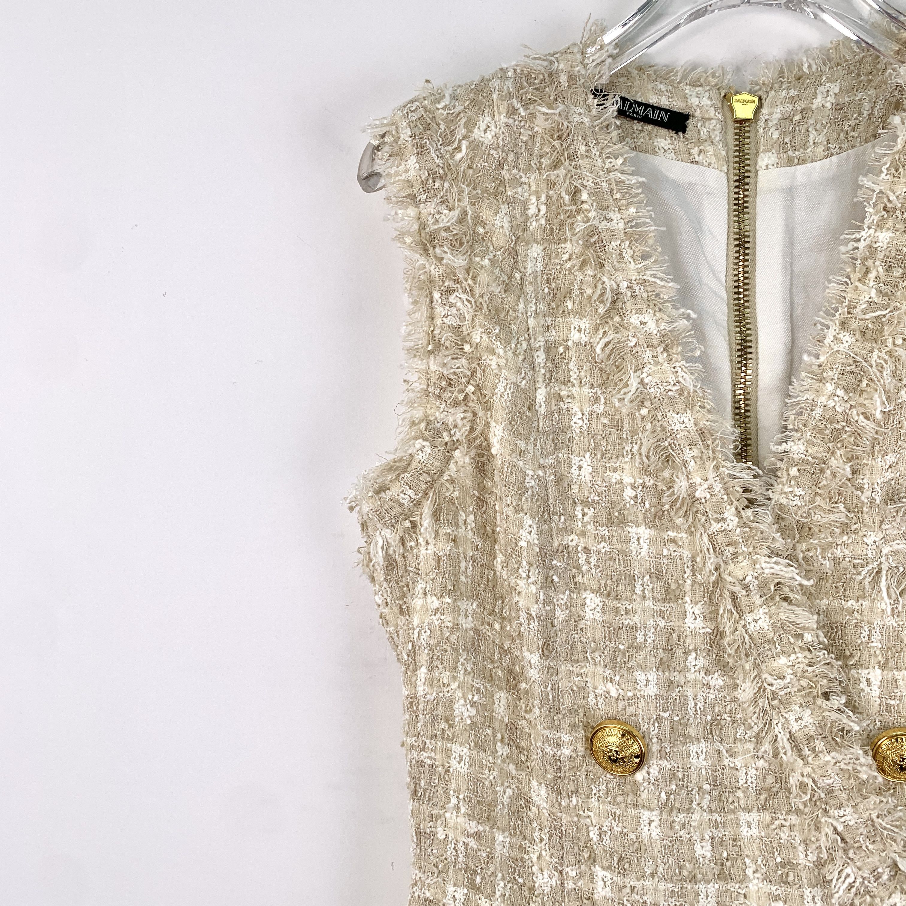 Balmain Balmain Tweed Double-Breasted Dress Beige (Size XS) Size XS / US 0-2 / IT 36-38 - 8 Thumbnail