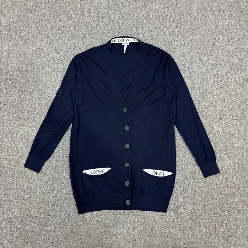 Loewe LOEWE Classic blue logo wool long sleeve cardigan Size XS / US 0-2 / IT 36-38 - 1 Thumbnail