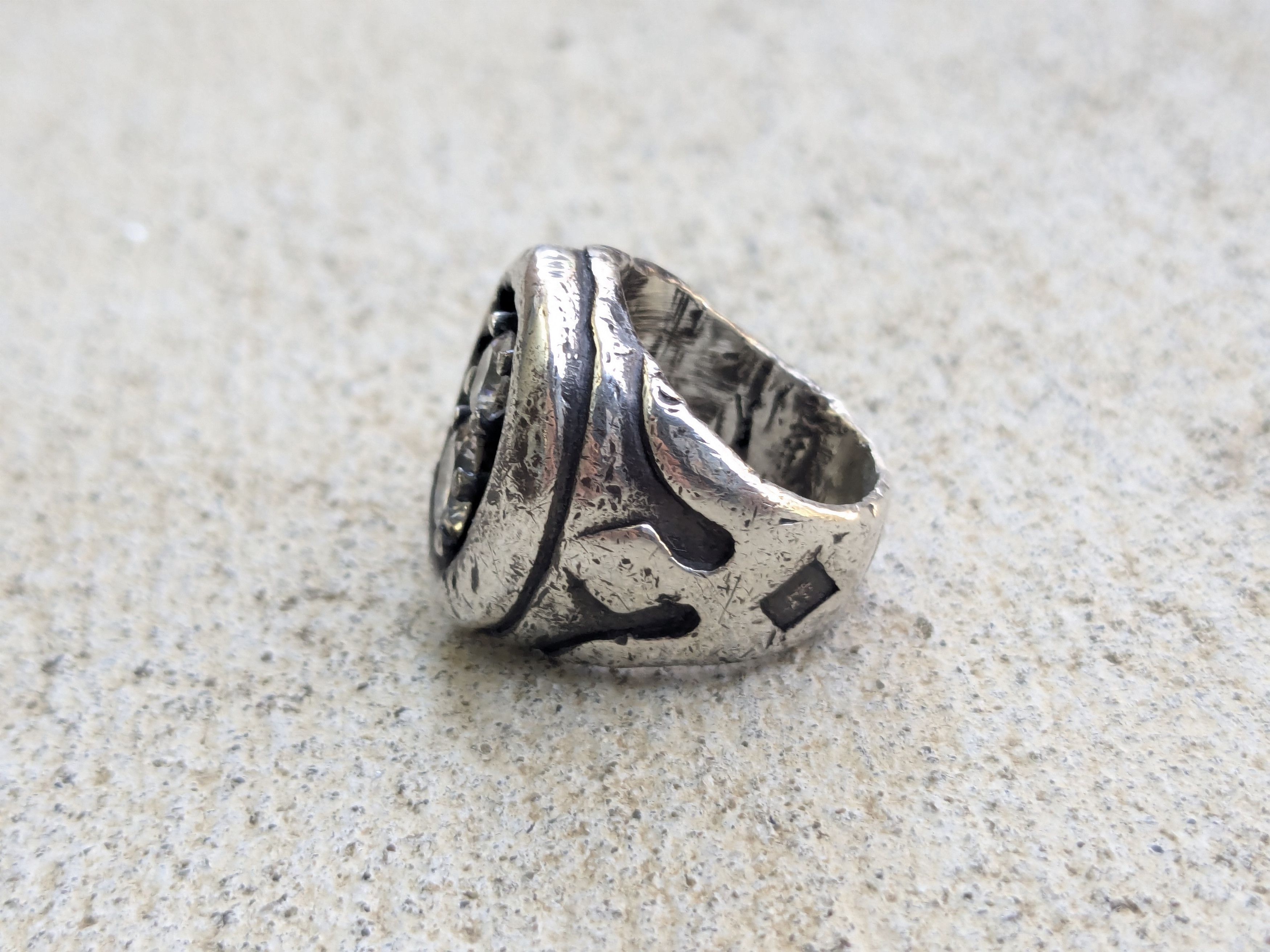 Other Vintage Sterling Silver Ring CZ 6 Trident Cocktail Pinky Size ONE SIZE - 6 Thumbnail
