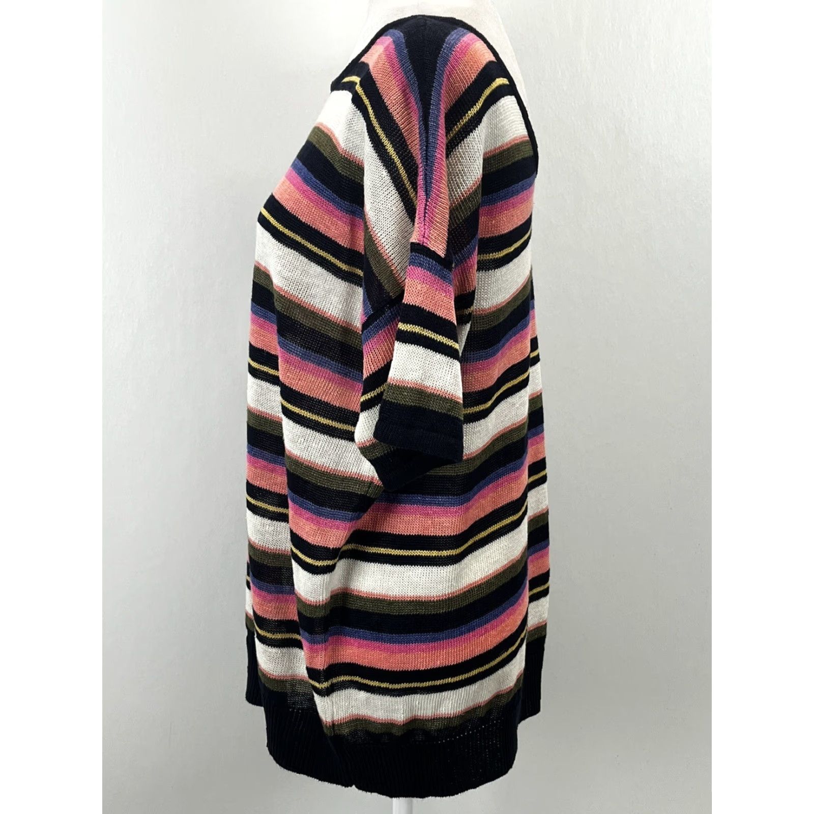 Talbots Talbots Plus Size 1X Multicolor Striped Linen Knit Sweater Short Sleeve Womens Size XL / US 12-14 / IT 48-50 - 2 Thumbnail