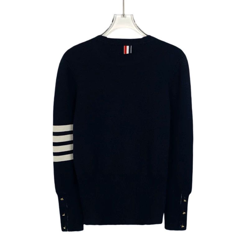 Thom Browne Thom Browne Dark blue wool classic four-bar round-neck long Size US M / EU 48-50 / 2 - 2 Thumbnail