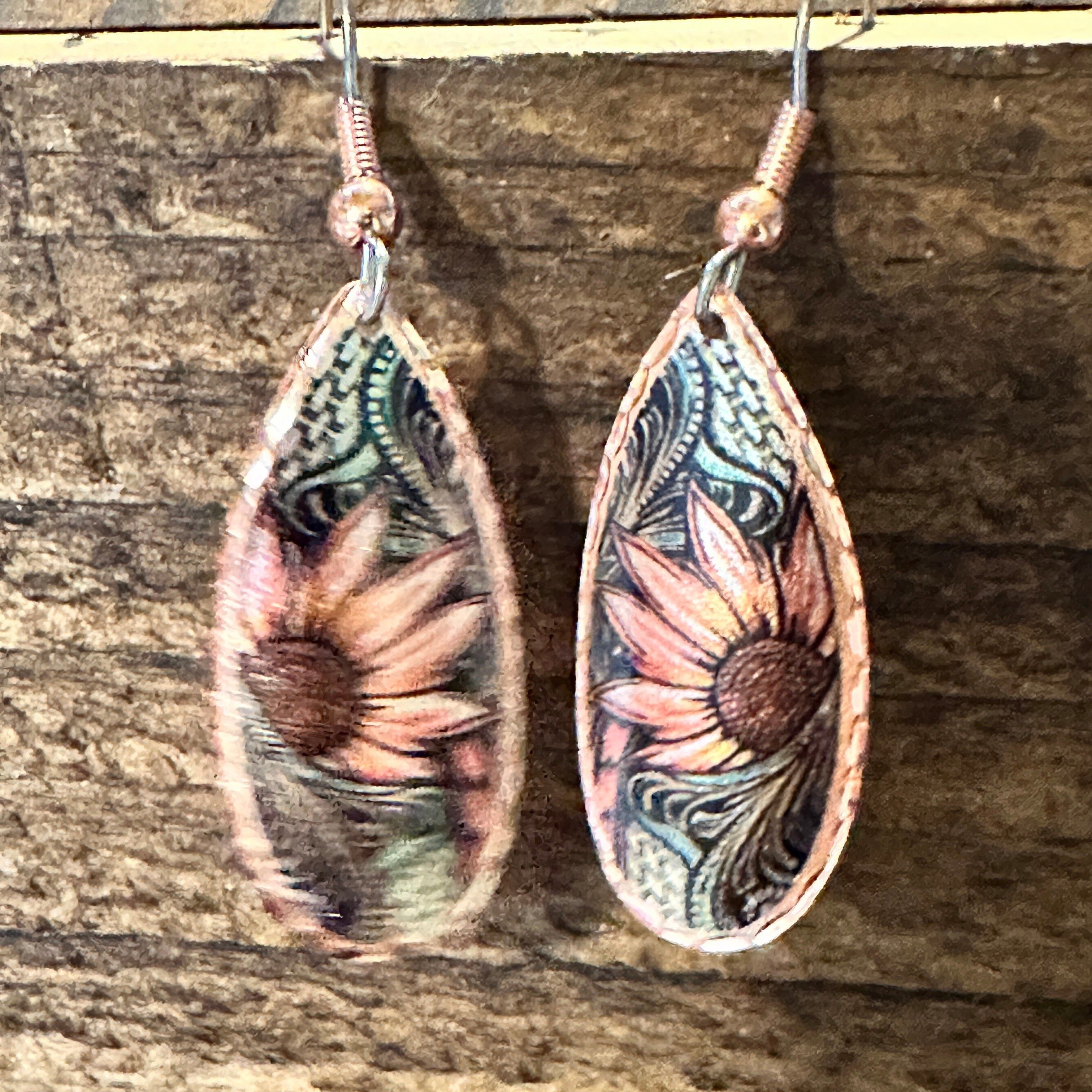 Other Handmade Boho Copper Earrings, Diamond Cut Sunflower Native Size ONE SIZE - 2 Thumbnail