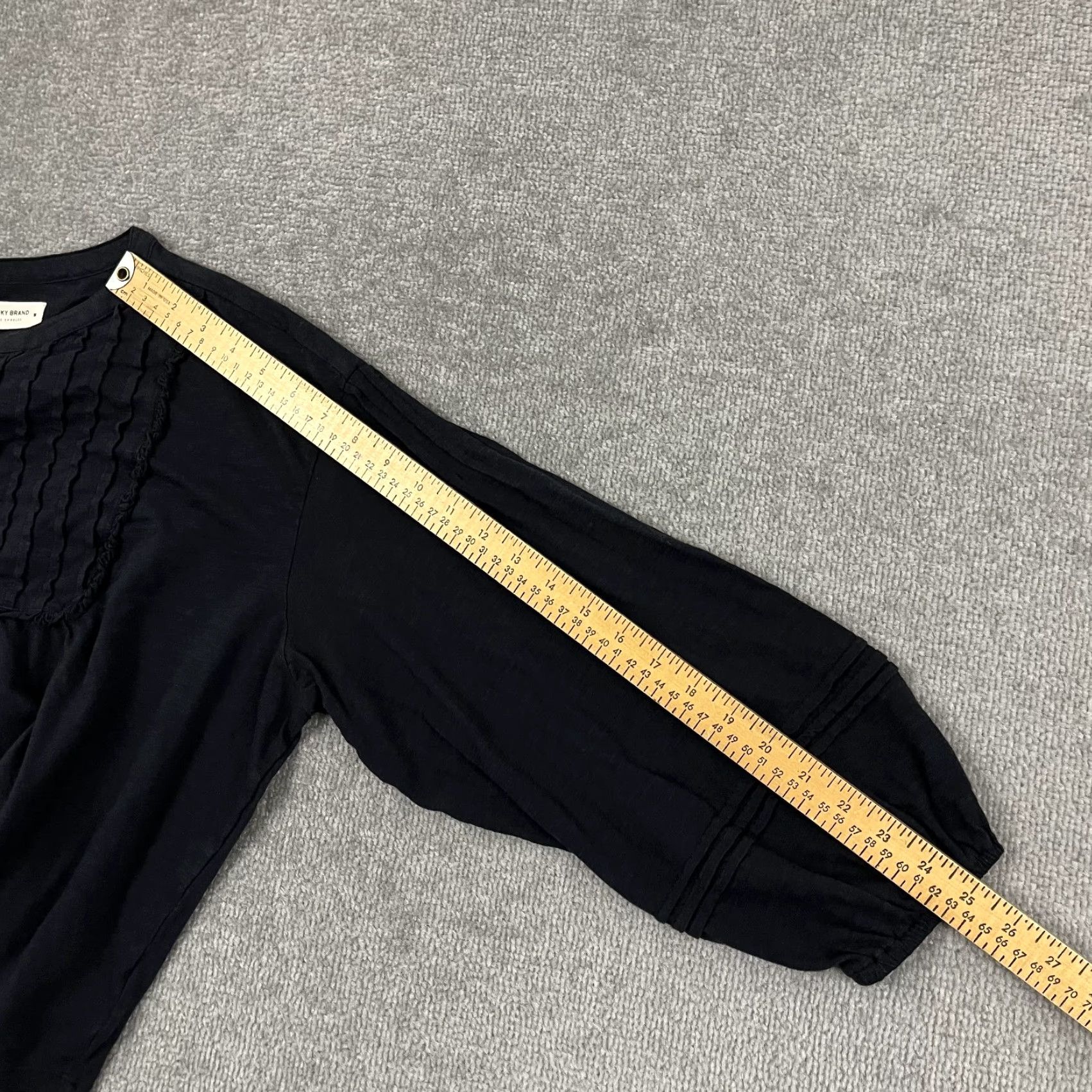 Lucky Brand Lucky Brand Blouse Women M Black Pintuck Ruffle Henley Crew Neck Long Sleeve Lightweight 100% Cotton Casual Womens Size M / US 6-8 / IT 42-44 - 6 Thumbnail