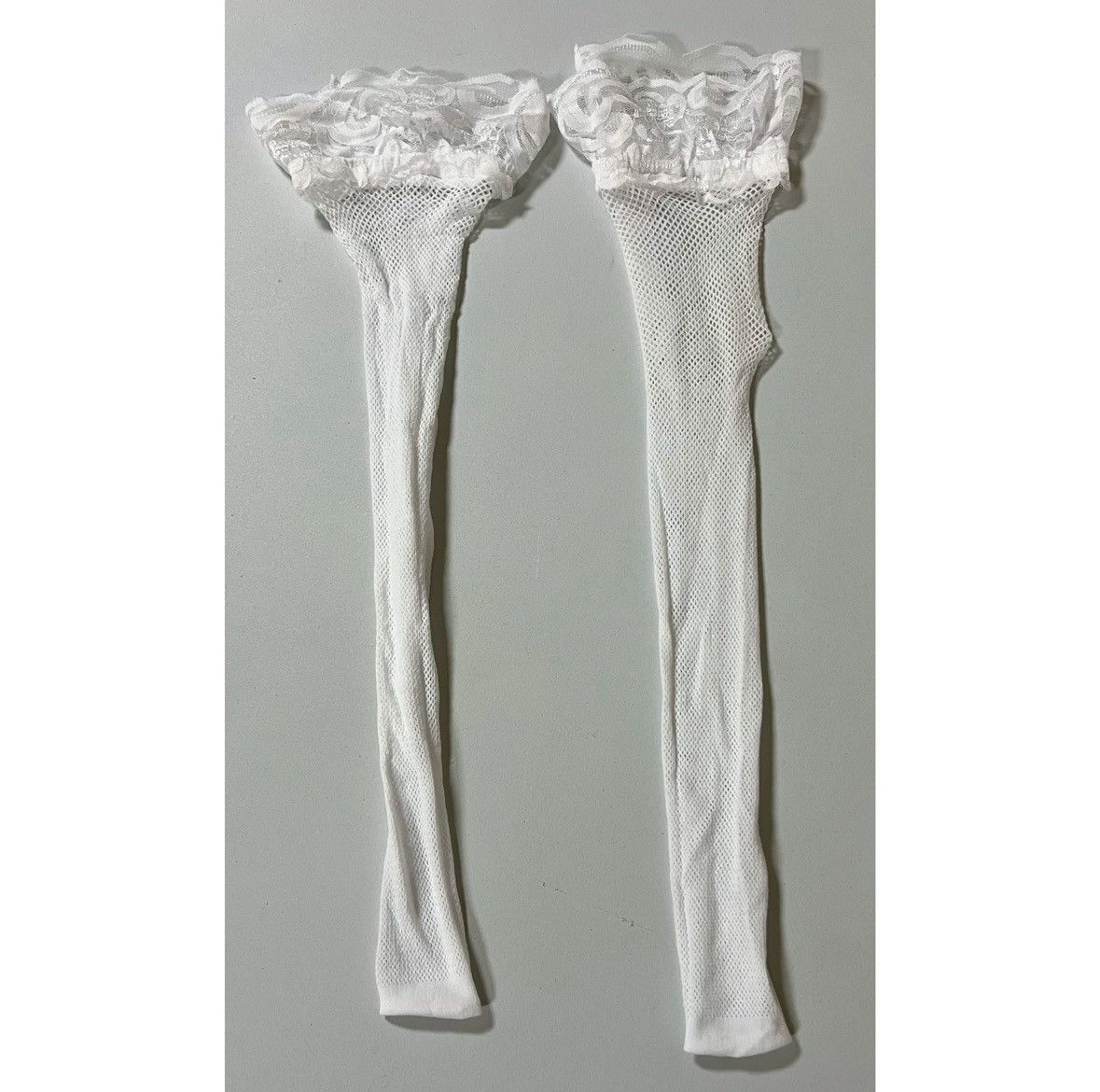 Vintage White Lace Fishnet Knee High Thigh High Socks Lingerie 🤍 Size ONE SIZE - 3 Thumbnail