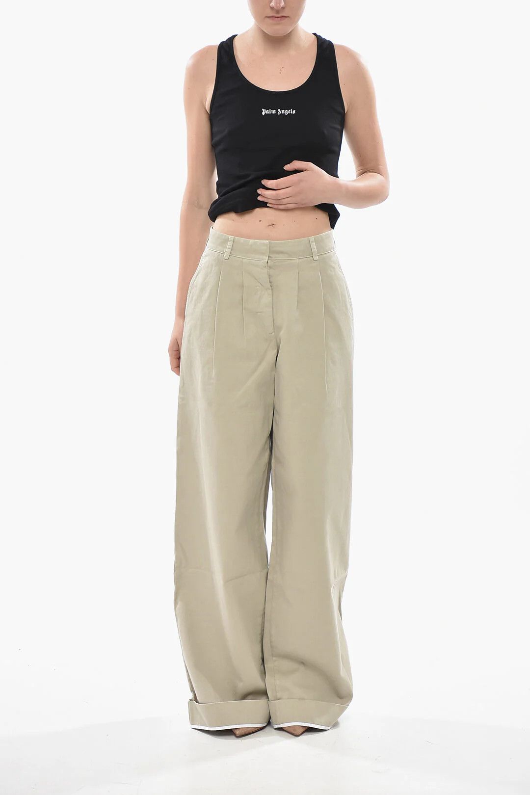 Palm Angels og1mm0326 Cotton Pant in Beige Size 27" / US 4 / IT 40 - 4 Thumbnail