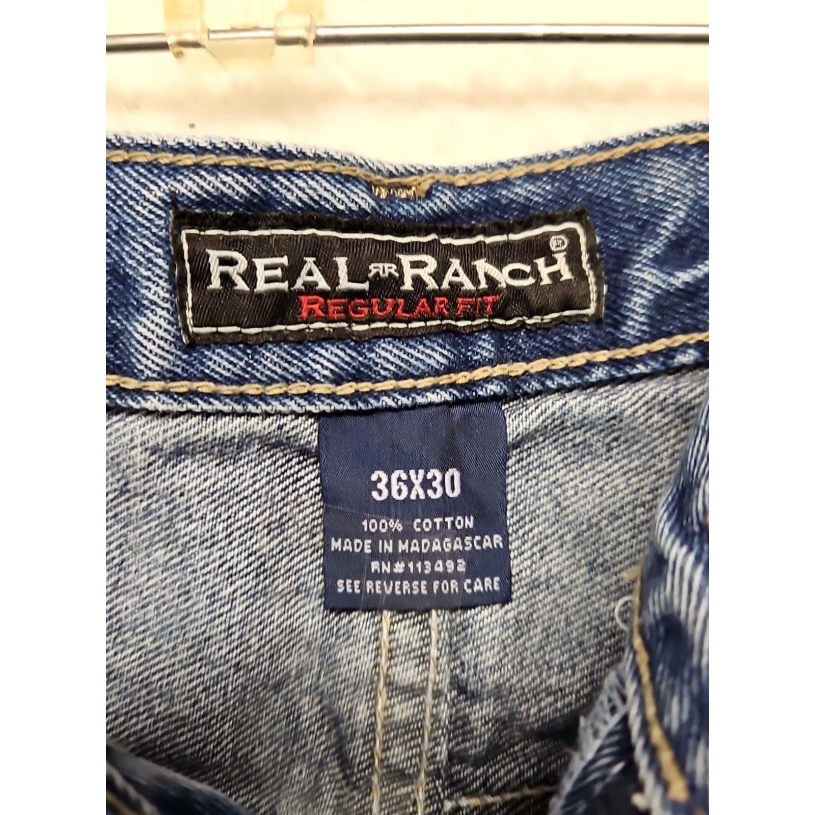 Denime Real Ranch Jeans Men’s 36x30 Regular Fit 100% Cotton Classic Blue Denim Straight Size US 36 / EU 52 - 4 Thumbnail