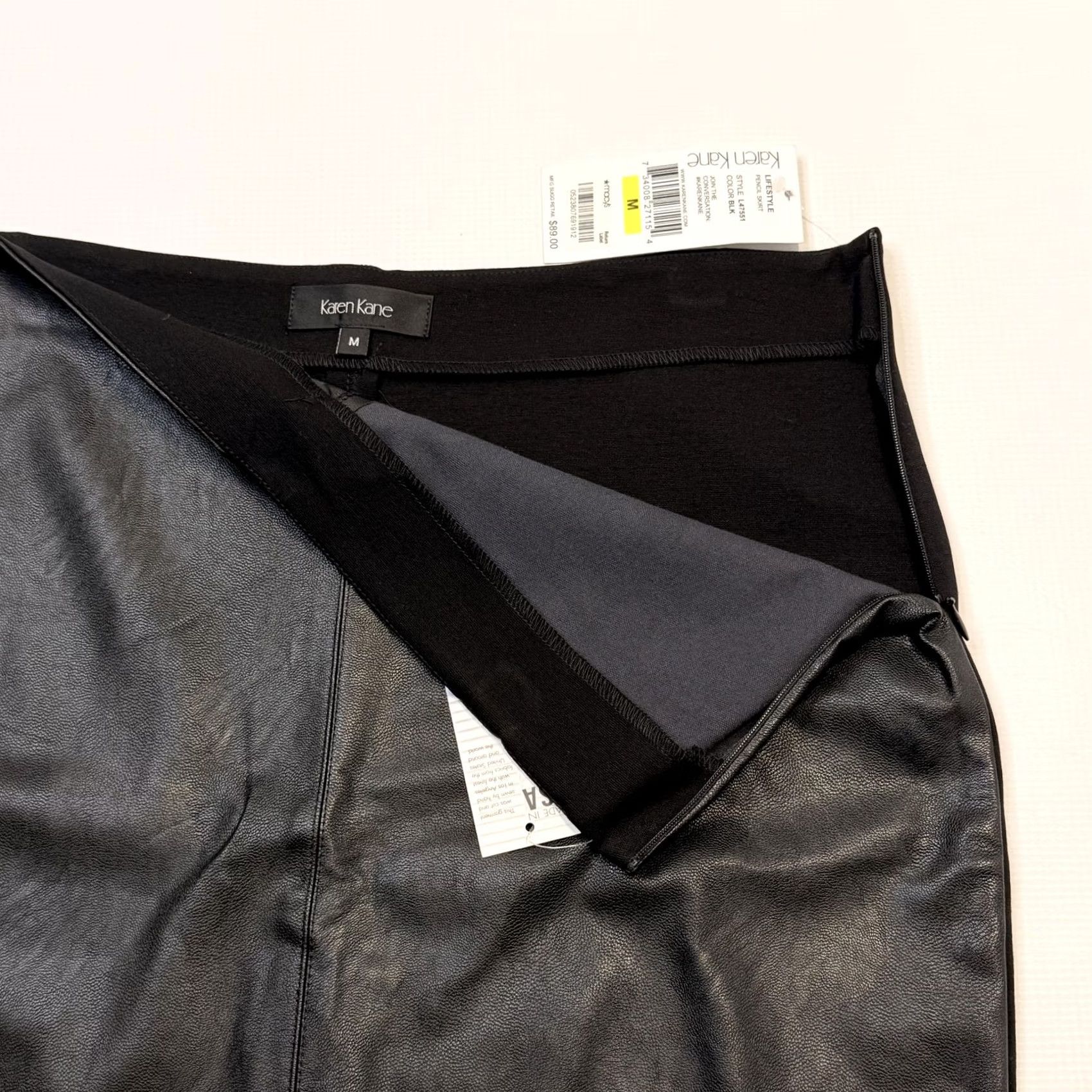 Vintage Karen Kane Skirt Womens M Black Faux Leather Pencil Lined Stretch USA Pull On Size 32" / US 10 / IT 46 - 6 Thumbnail
