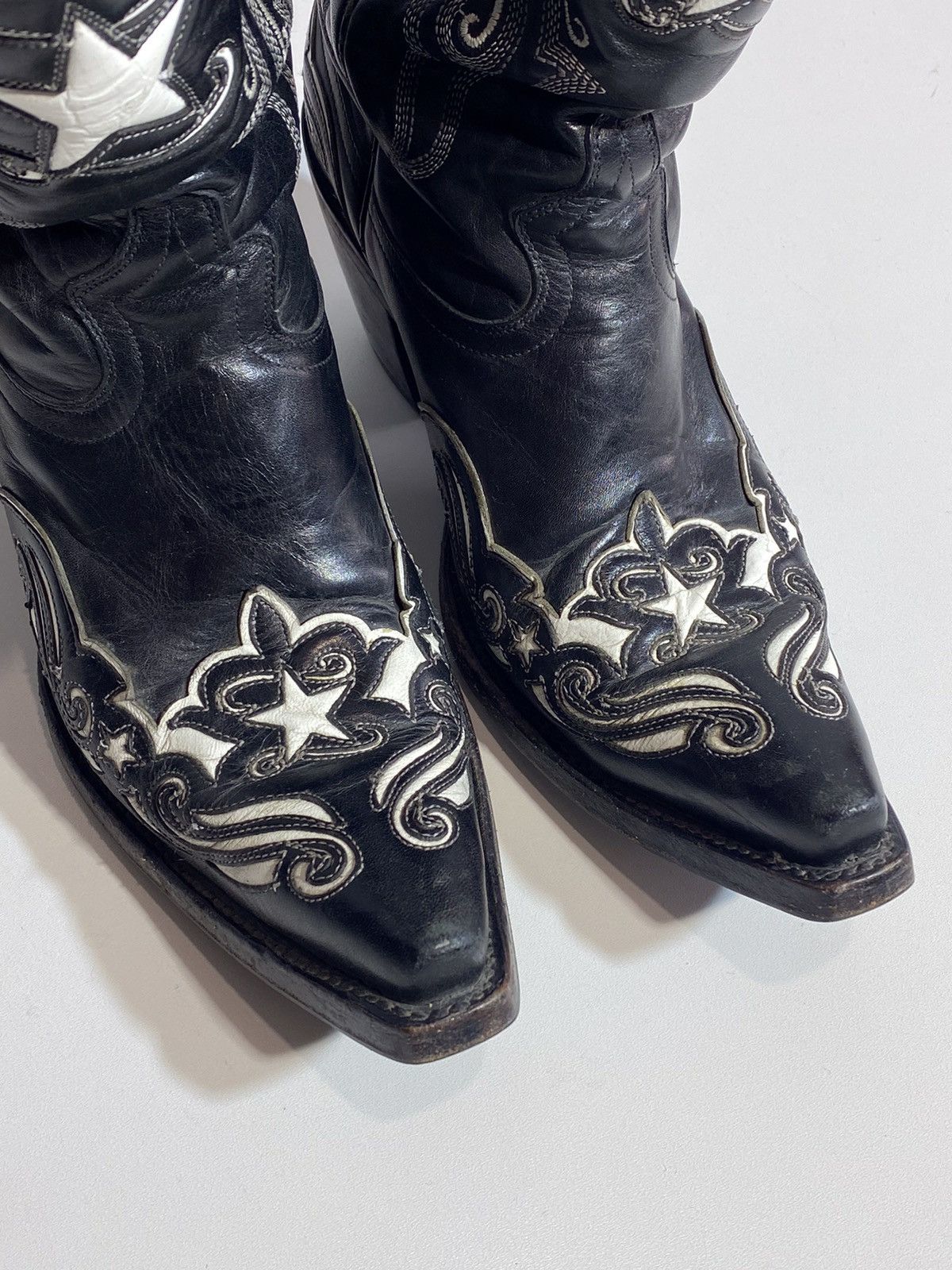Genuine Leather 🔥 Y2K BLACK STAR COWBOY BOOTS MEXICO STAR EMBROIDERY WESTERN Size US 7 / EU 40 - 13 Thumbnail