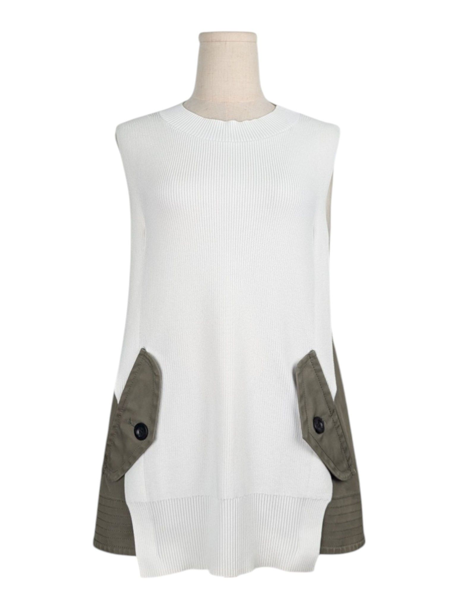Sacai Sacai Cream Knitted Top with Cotton Sides and Front Pockets Size S / US 4 / IT 40 - 1 Thumbnail