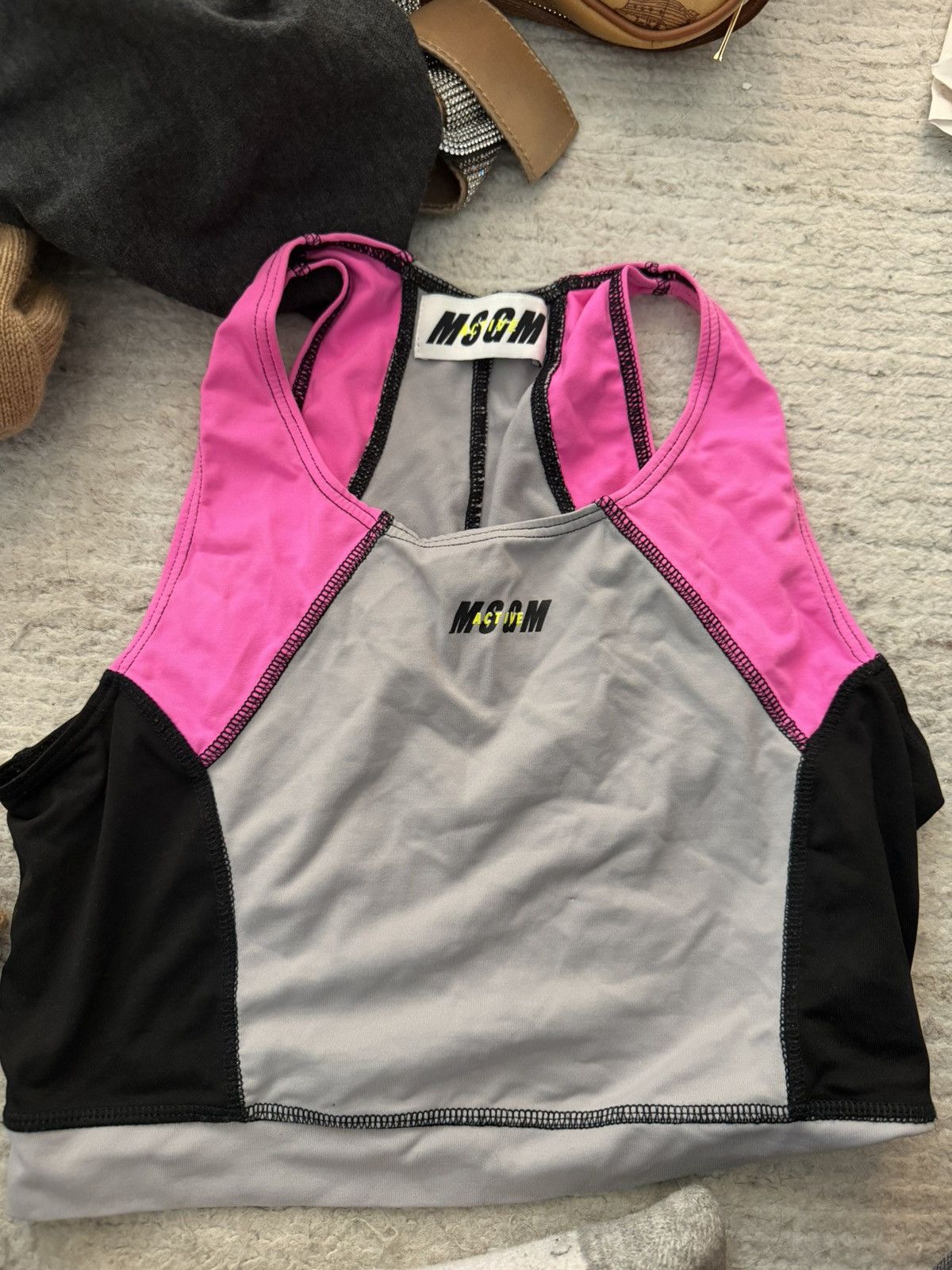 MSGM Msgm pink and gray neon crop tank (athletic) Size S / US 4 / IT 40 - 1 Thumbnail