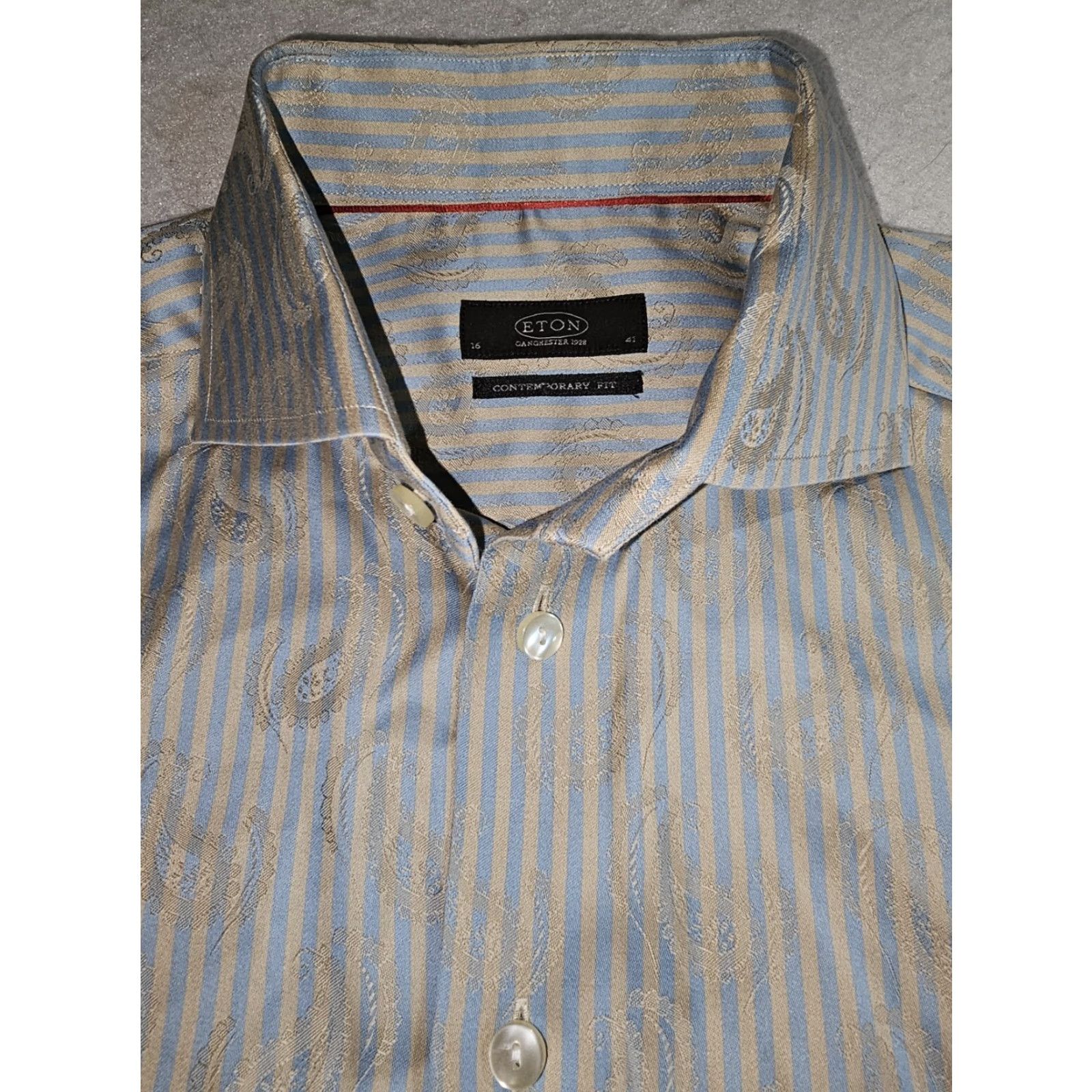 Eton ETON Contemporary Fit Paisley Design Button-Up Dress Shirt Mens 16/41 Sweden Paisley Blue 100% Cotton Mens Dress Shirt Modern Classic Size 42R - 7 Thumbnail