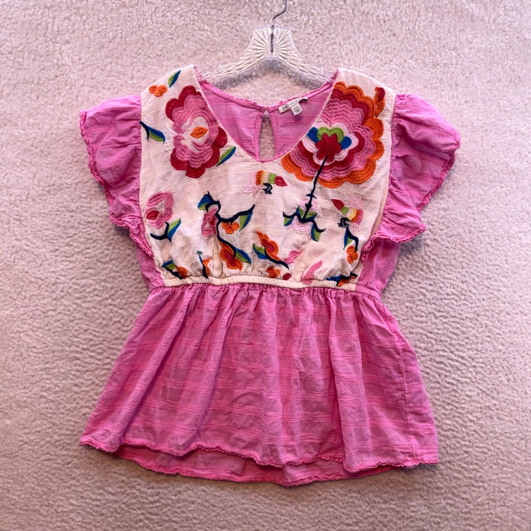 Vintage VINTAGE Cato Blouse Shirt Bohemian Floral Pink 14 16 Large Boho Womens Blouse Short Sleeve Pullover Size L / US 10 / IT 46 - 2 Thumbnail