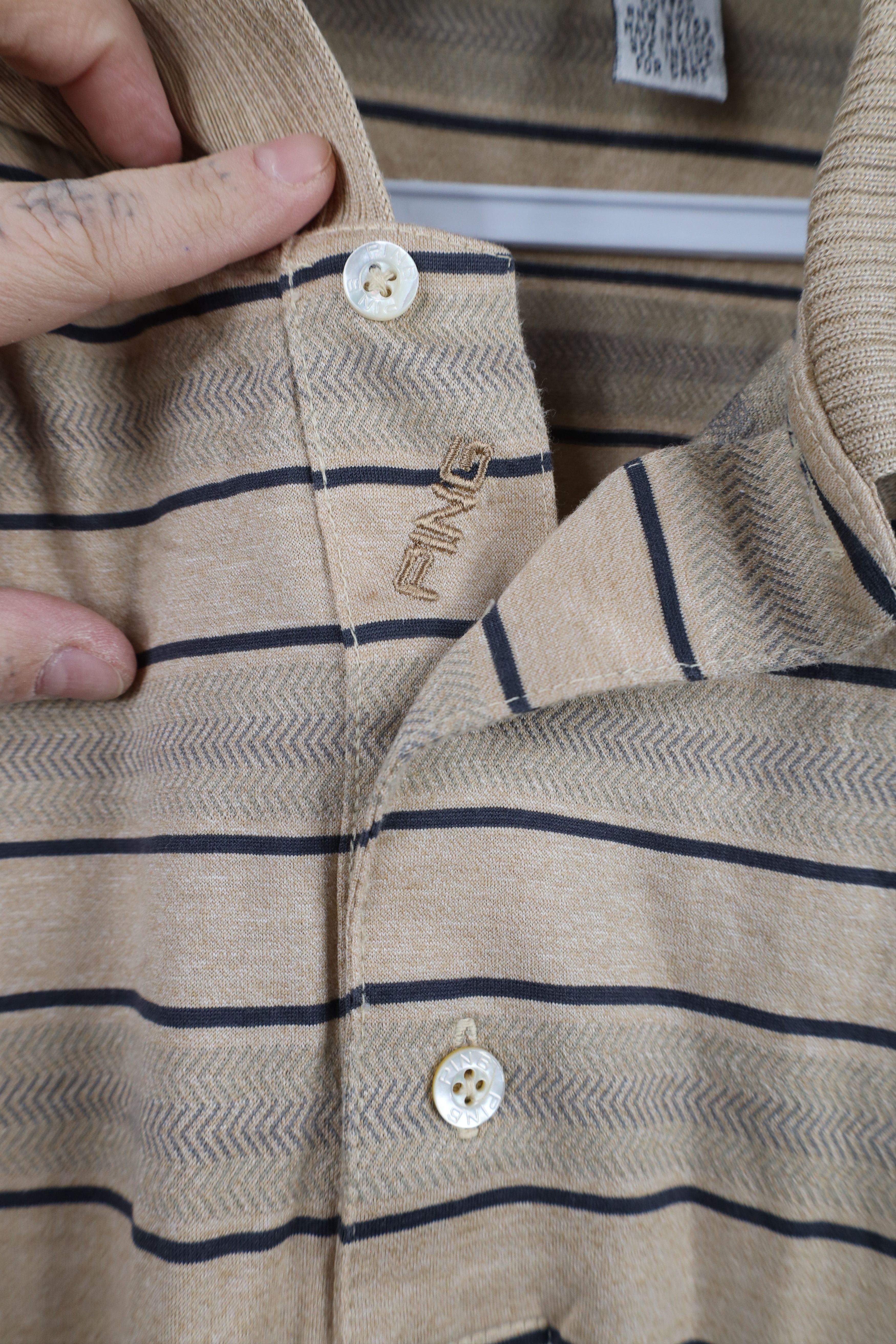 PING × Vintage Vintage 90s Ping Golf Striped Short Sleeve Polo Shirt Beige Size US L / EU 52-54 / 3 - 5 Thumbnail