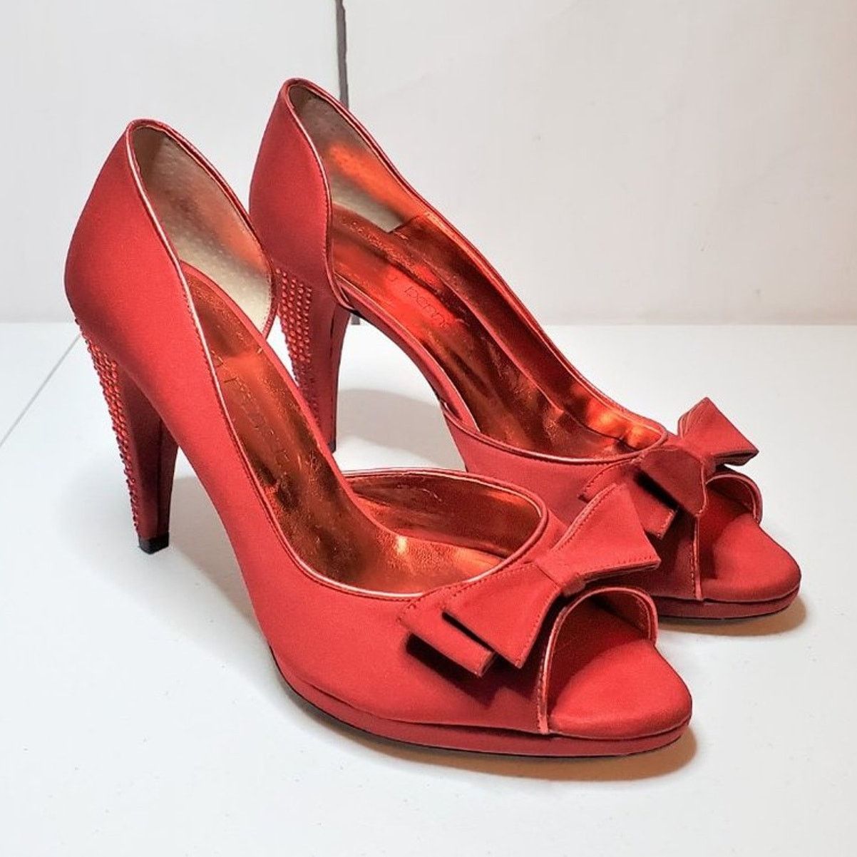 Designer Jessica Bennett Jeanie Satin Embellished Stiletto Heels 10 Size US 10 / IT 40 - 1 Thumbnail