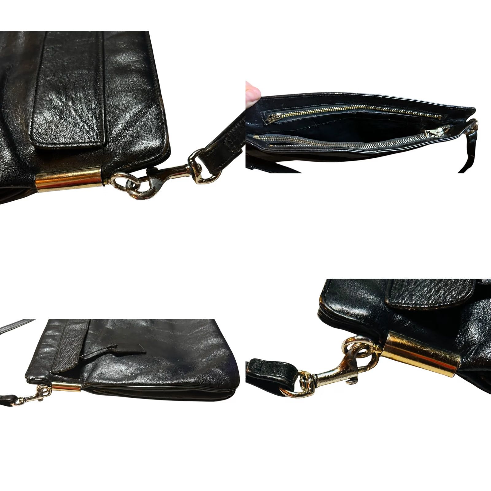 Vintage Lisette Black Leather Purse Shoulder Handbag Womens Damaged Front Pocket Clamp Metal Read Description Bag Charm Size ONE SIZE - 8 Thumbnail