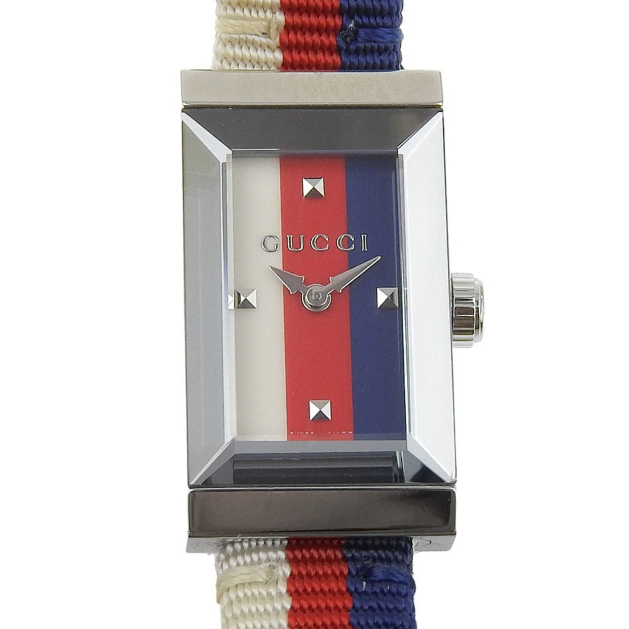 Gucci Gucci G Frame Tricolore Watch YA147502/147.5 Stainless Steel and Canvas Quartz Analog Display Multicolor Dial Women's Size ONE SIZE - 1 Thumbnail