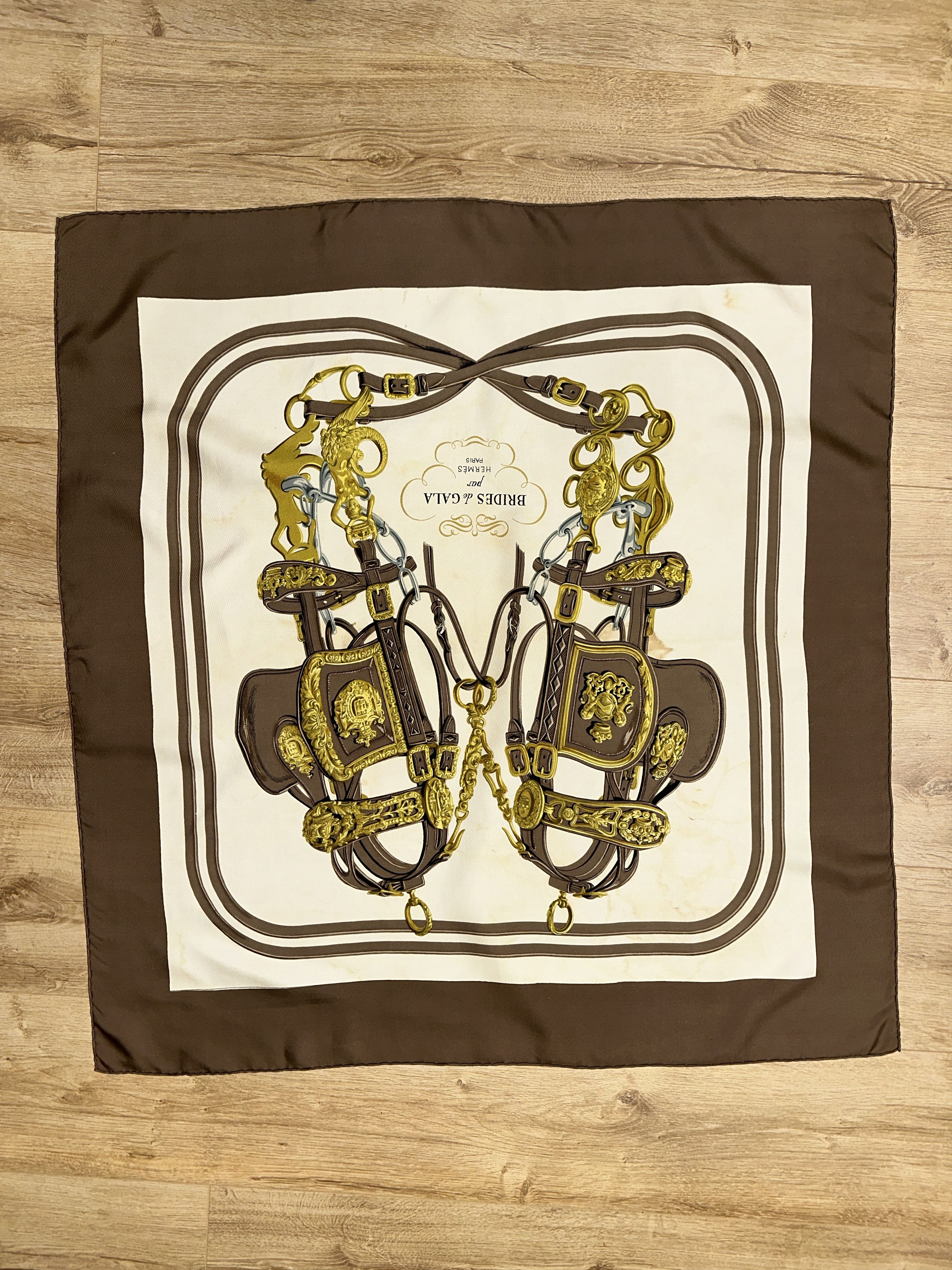 Hermes Hermès Brides de Gala Silk Scarf 90cm Brown Gold France Size ONE SIZE - 3 Thumbnail