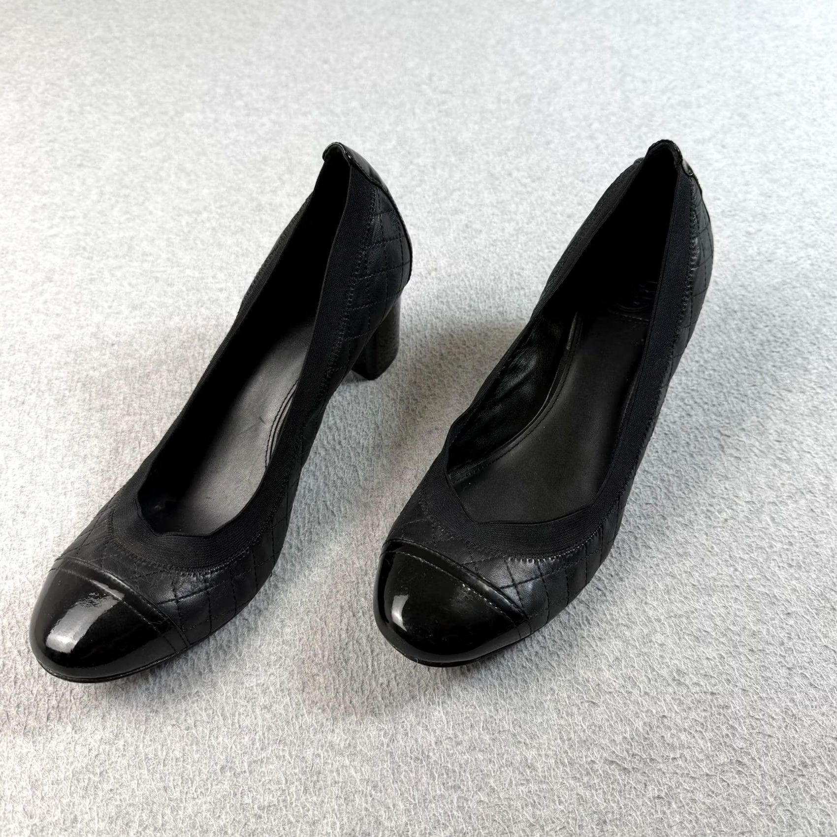 Tory Burch Tory Burch Shoes Womens Black Quilted Leather Cap Toe Block Heel Pumps Size 11 Size ONE SIZE - 6 Thumbnail