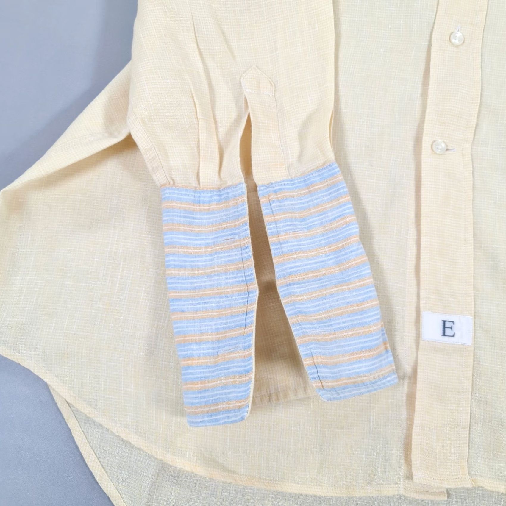 Emmett VINTAGE Emmett London Mens Shirt 17 Yellow 100% Linen Double Cuffs Button Up Size US XL / EU 56 / 4 - 6 Thumbnail