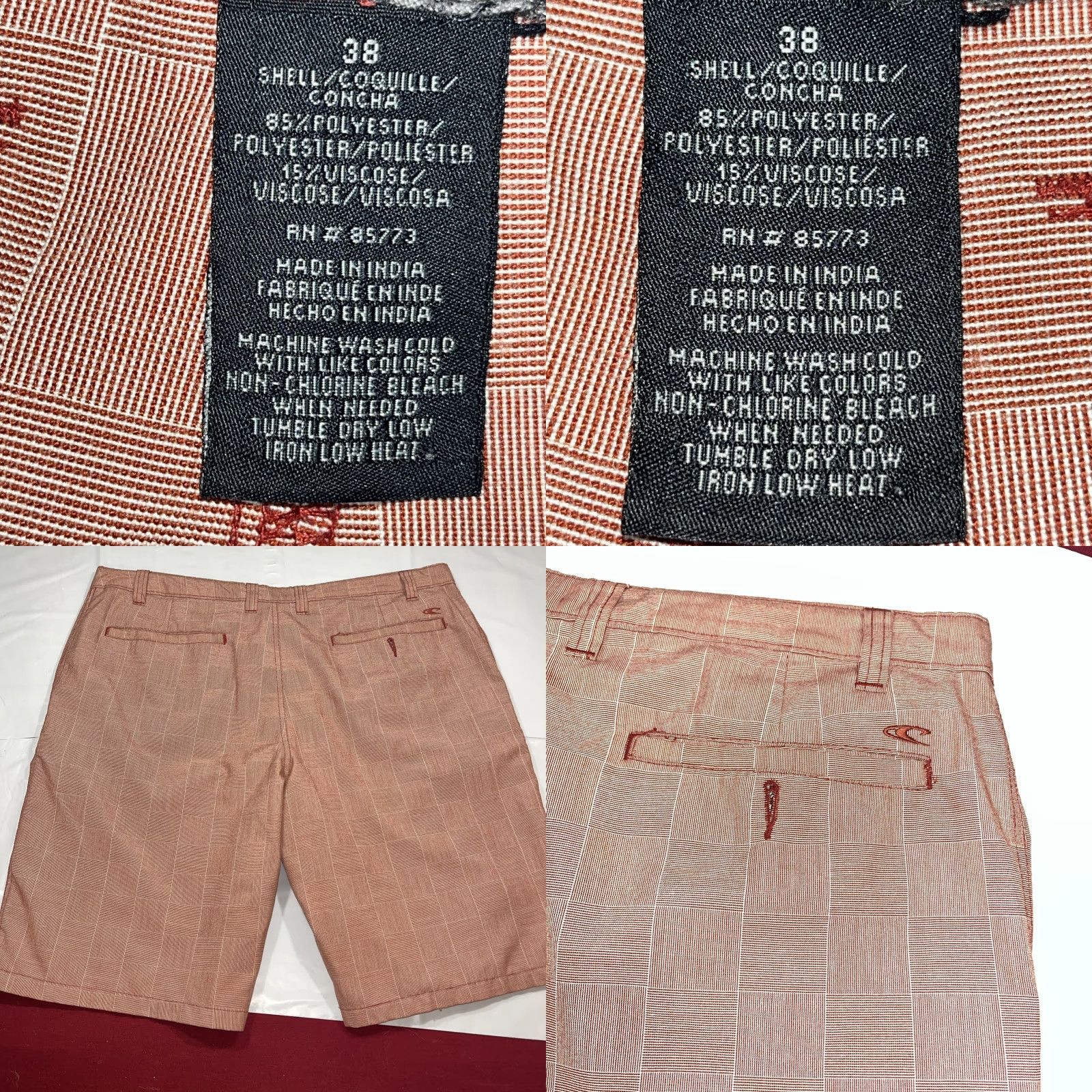 O'Neill O’NEILL Red Plaid Shorts Mens 38 Chino Logo Pocket Polyester Viscose 11” Inseam High Rise Size US 38 / EU 54 - 9 Thumbnail