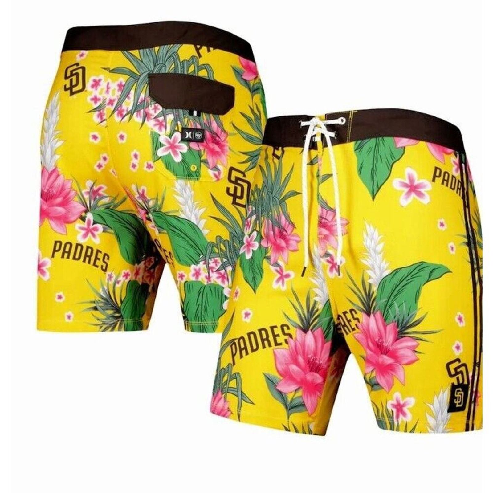 Hurley Hurley MLB Swim Trunks PADRES Mens 36 Yellow Tropical Floral Size US 36 / EU 52 - 10 Thumbnail