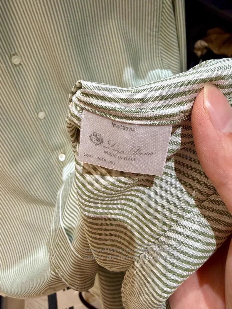 Loro Piana Loro Piana Green Striped Men's Mulberry Silk Long Sleeve S Size US M / EU 48-50 / 2 - 3 Thumbnail