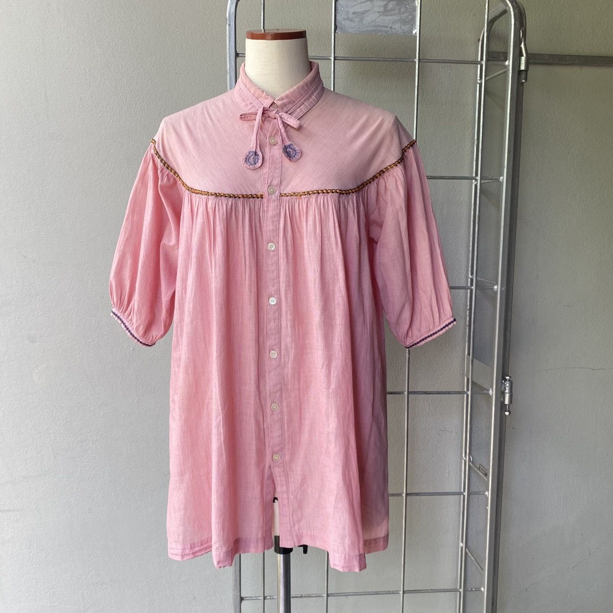 Ne-Net Ne-net Pink Puff Sleeve Babydoll Blouse Size XS / US 0-2 / IT 36-38 - 8 Thumbnail