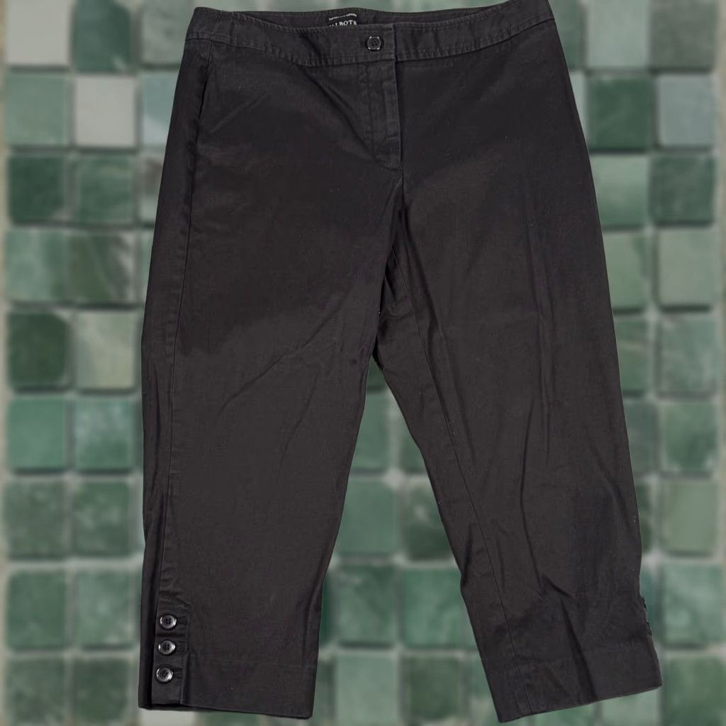 Talbots Talbots Petite Perfect Skimmer Capri Pants Black Button Hem Mid Rise 33 in 20 in Inseam Cotton Spandex Twill Casual Workwear Womens Pants Size 32" / US 10 / IT 46 - 1 Thumbnail