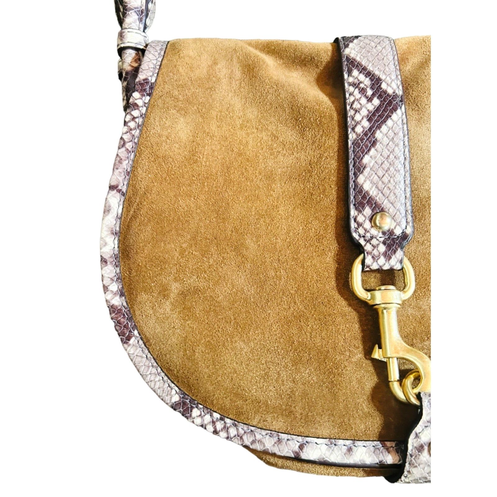 Vintage Michael Kors Jamie Saddle Bag Women's Crossbody Purse Brown Suede Snake Print Crossbody Bag, Large, Brown, Adult Women, 15in Strap, Gold hardware Size ONE SIZE - 4 Thumbnail