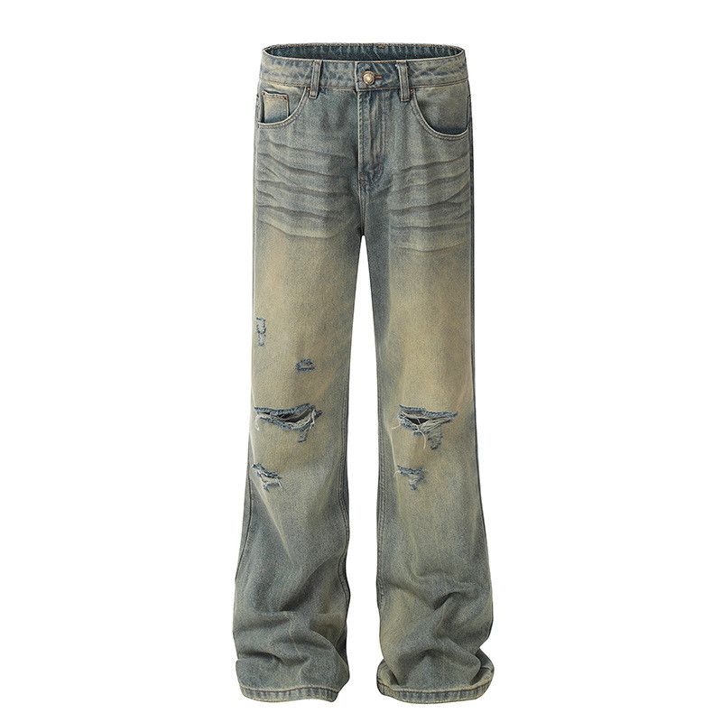Japanese Brand Men's washed distressed ripped casual straight loose jeans Size US 32 / EU 48 - 1 Thumbnail