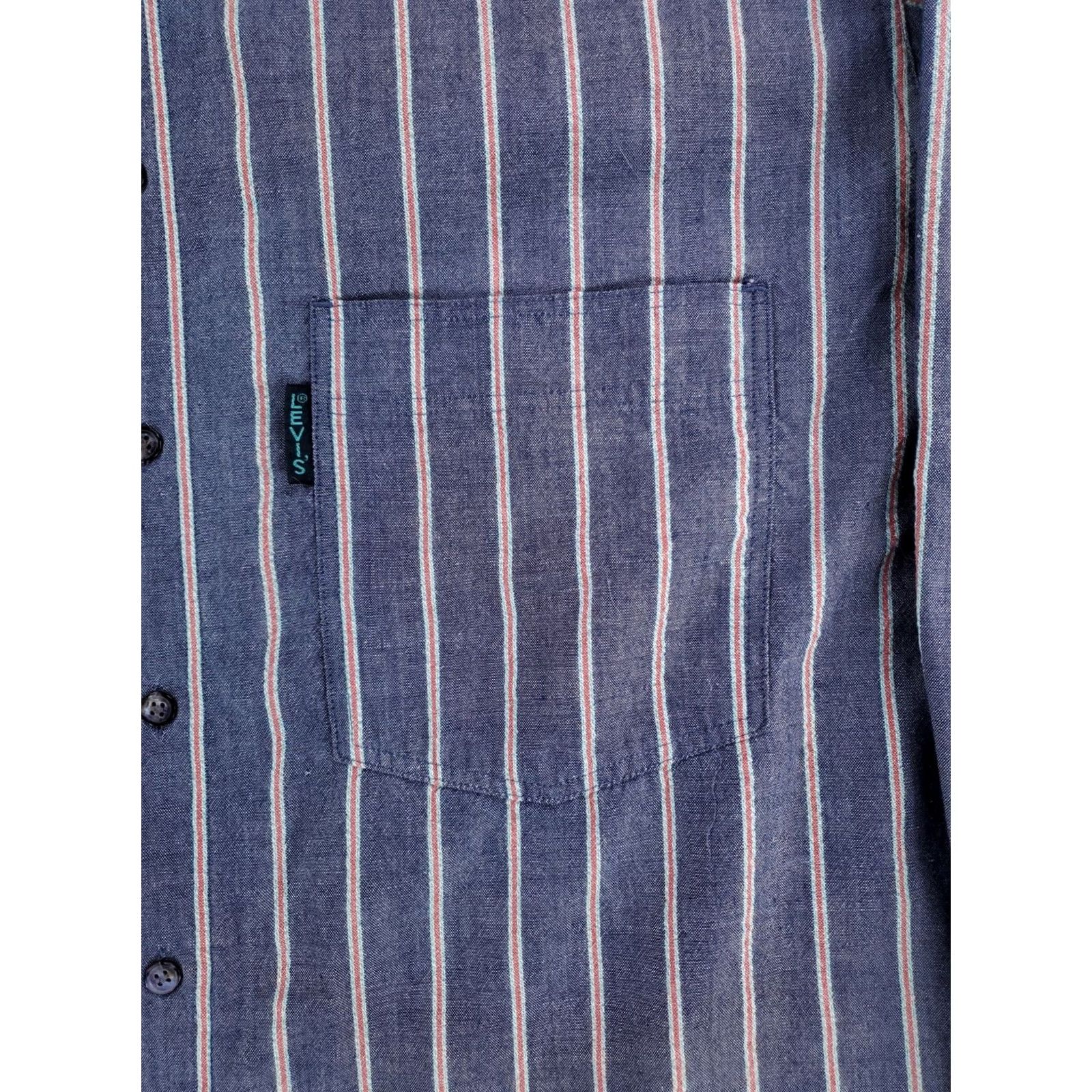 Levi's VINTAGE Levi's Silver Label VTG 90s Button-Up Shirt Long Sleeve Striped Blue Mens XL Shirt Size US XL / EU 56 / 4 - 2 Thumbnail