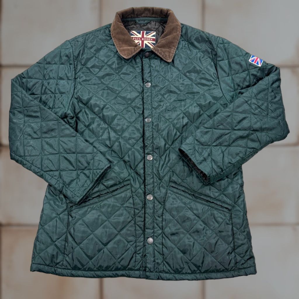 VINTAGE Paul Rosen Jacket Men 56 Green Corduroy Quilted Cricket Outdoors Jacket Coat Mens Green Corduroy Quilted Military 56 Mid-Length
