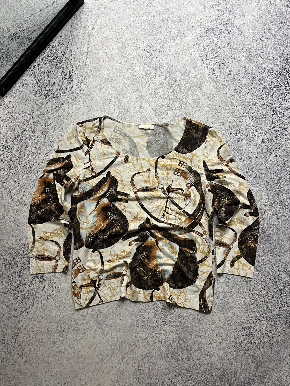 Designer × Escada Escada Beige Jersey Saddle Print Long Sleeves Top M Size S / US 4 / IT 40 - 1 Thumbnail