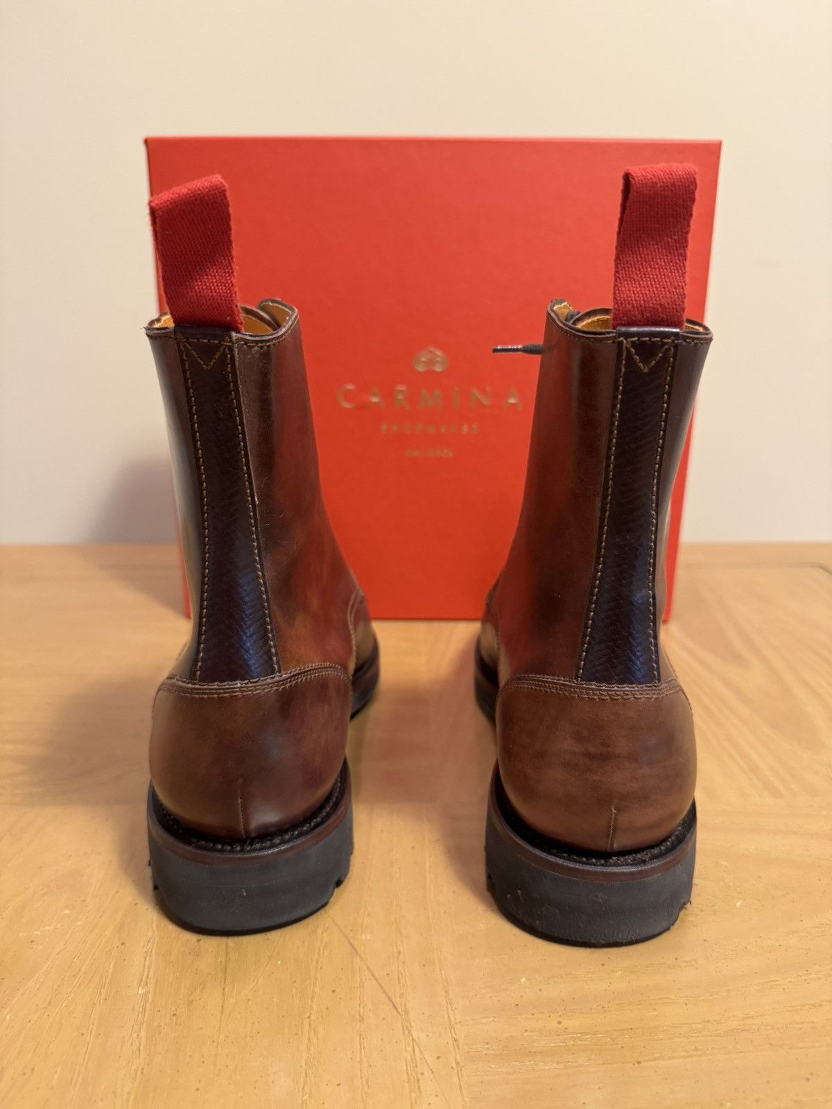 Carmina Carmina Custom Cordovan Frankenstitch Work Boots - Burgundy Size US 8.5 / EU 41-42 - 14 Thumbnail