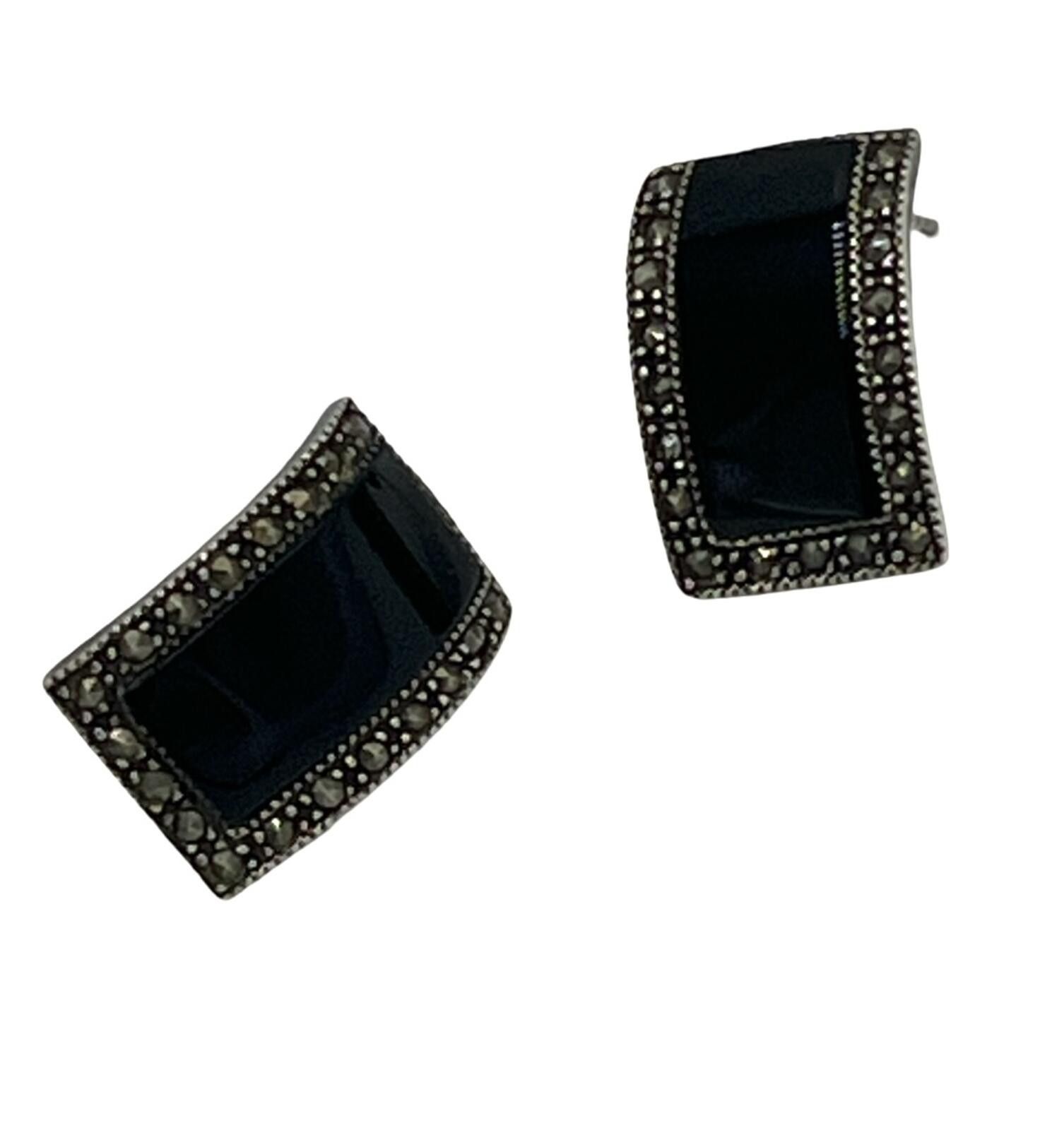 Other Vintage Marsala Sterling Silver Onyx Marcasite Earrings Size ONE SIZE - 1 Thumbnail