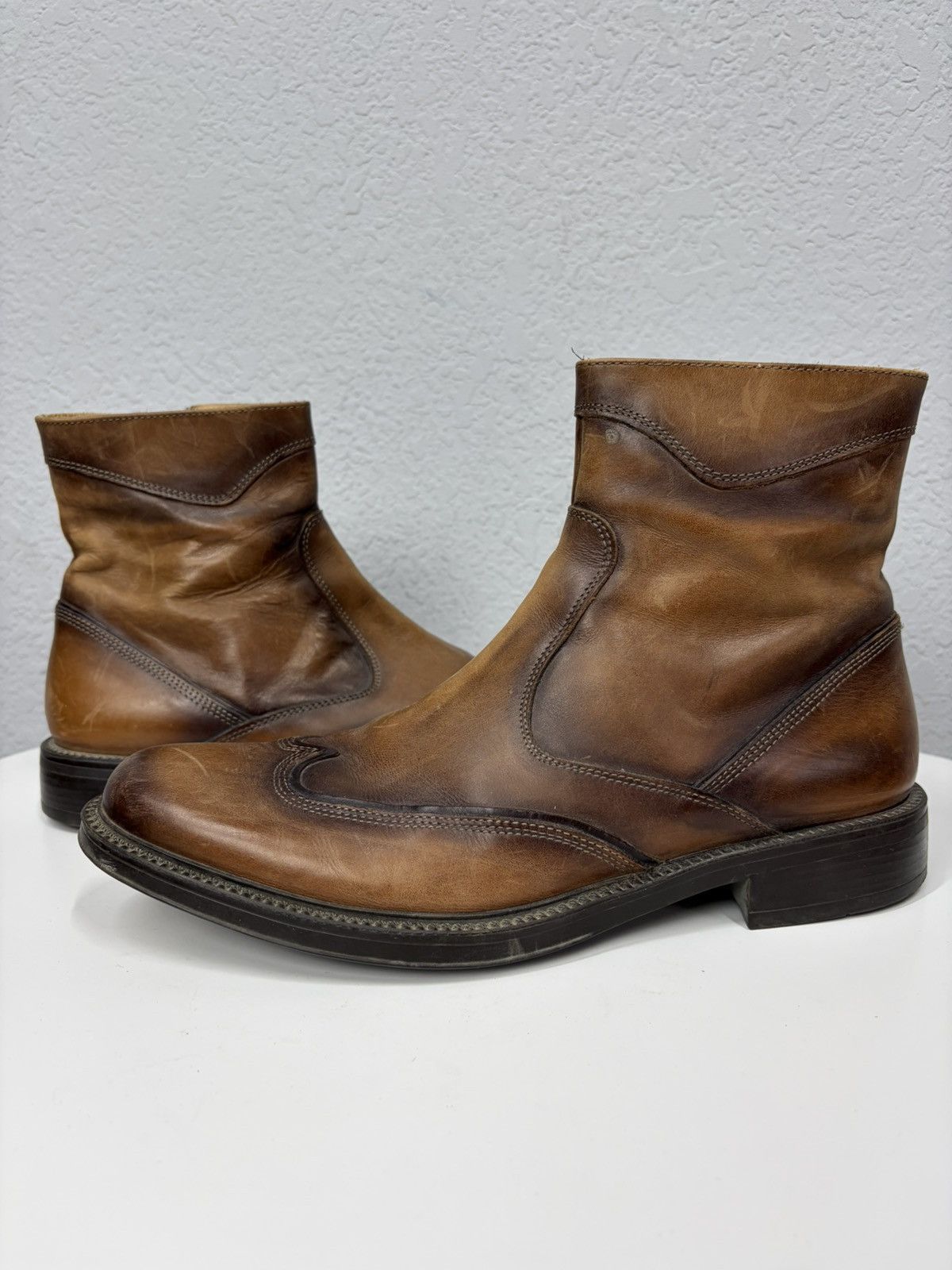 Hedi Slimane Vintage Y2K Black Leather Side Zip Boots Guidi Marsell Style Size US 9 / EU 42 - 5 Thumbnail