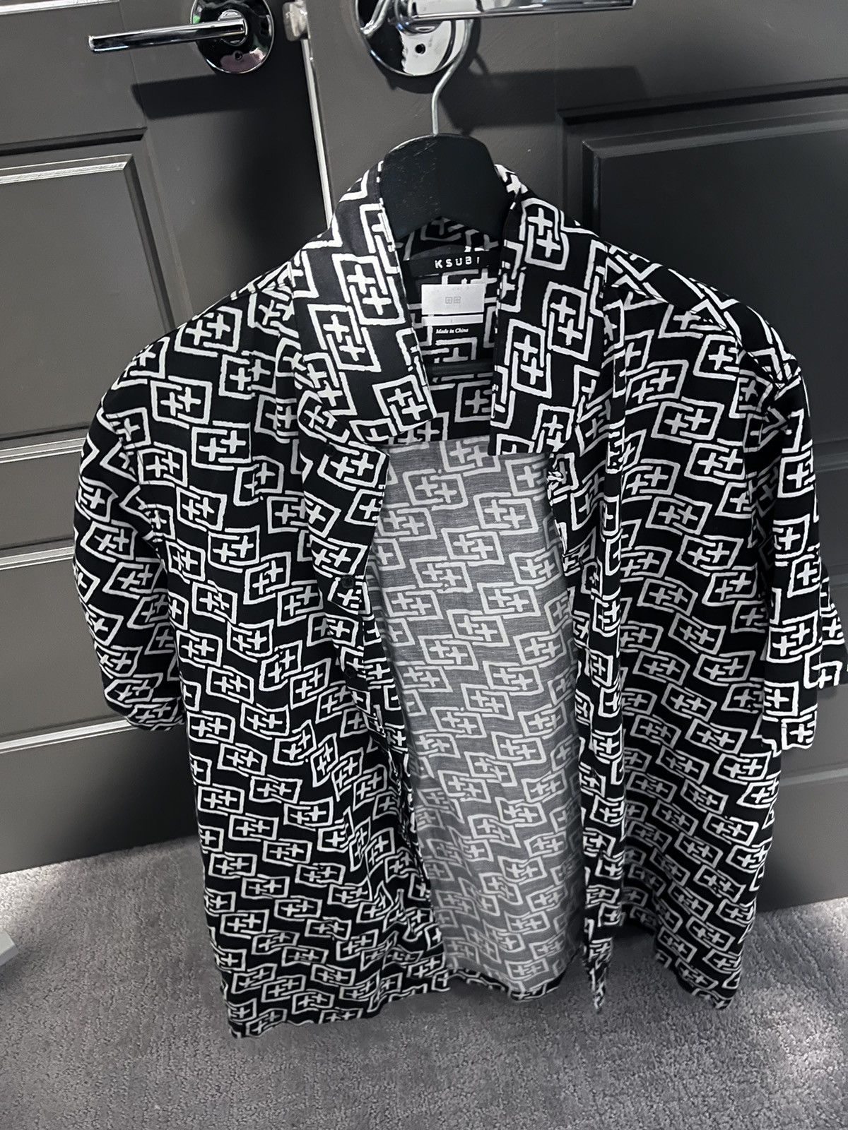 image of Ksubi All Over Print Crosses Button Up in Black, Men's (Size Large)