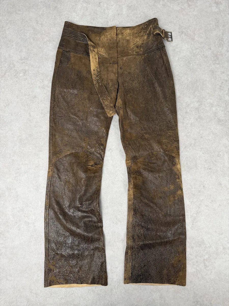 Roberto Cavalli AW2000 Roberto Cavalli Brown Eroded Leather Burnt Pants Size 26" / US 2 / IT 38 - 2 Thumbnail