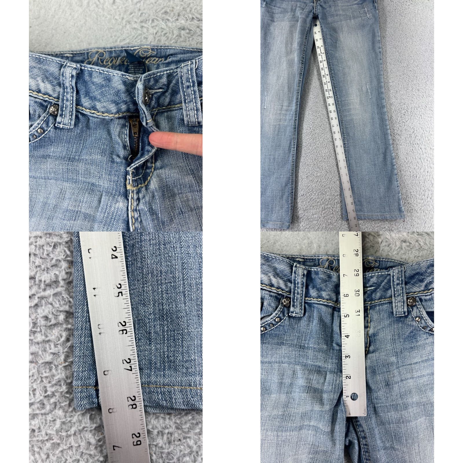 Vintage Request Jeans Womens 7 Blue Denim Bootcut Distressed Embroidered 27x28 Size 28" / US 6 / IT 42 - 8 Thumbnail