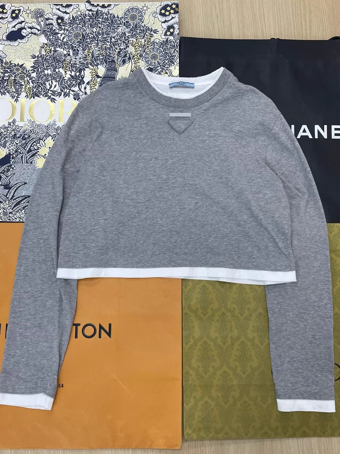 Prada Prada 25 FW gray layered long sleeve tee M new Size XS / US 0-2 / IT 36-38 - 1 Thumbnail