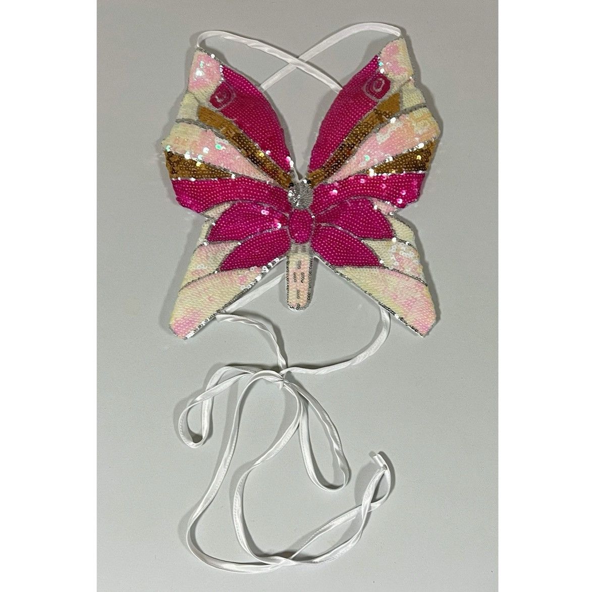 Japanese Brand White Pink Sequin Butterfly Crop Top Shirt Blouse Size S 💖✨ Size S / US 4 / IT 40 - 1 Thumbnail