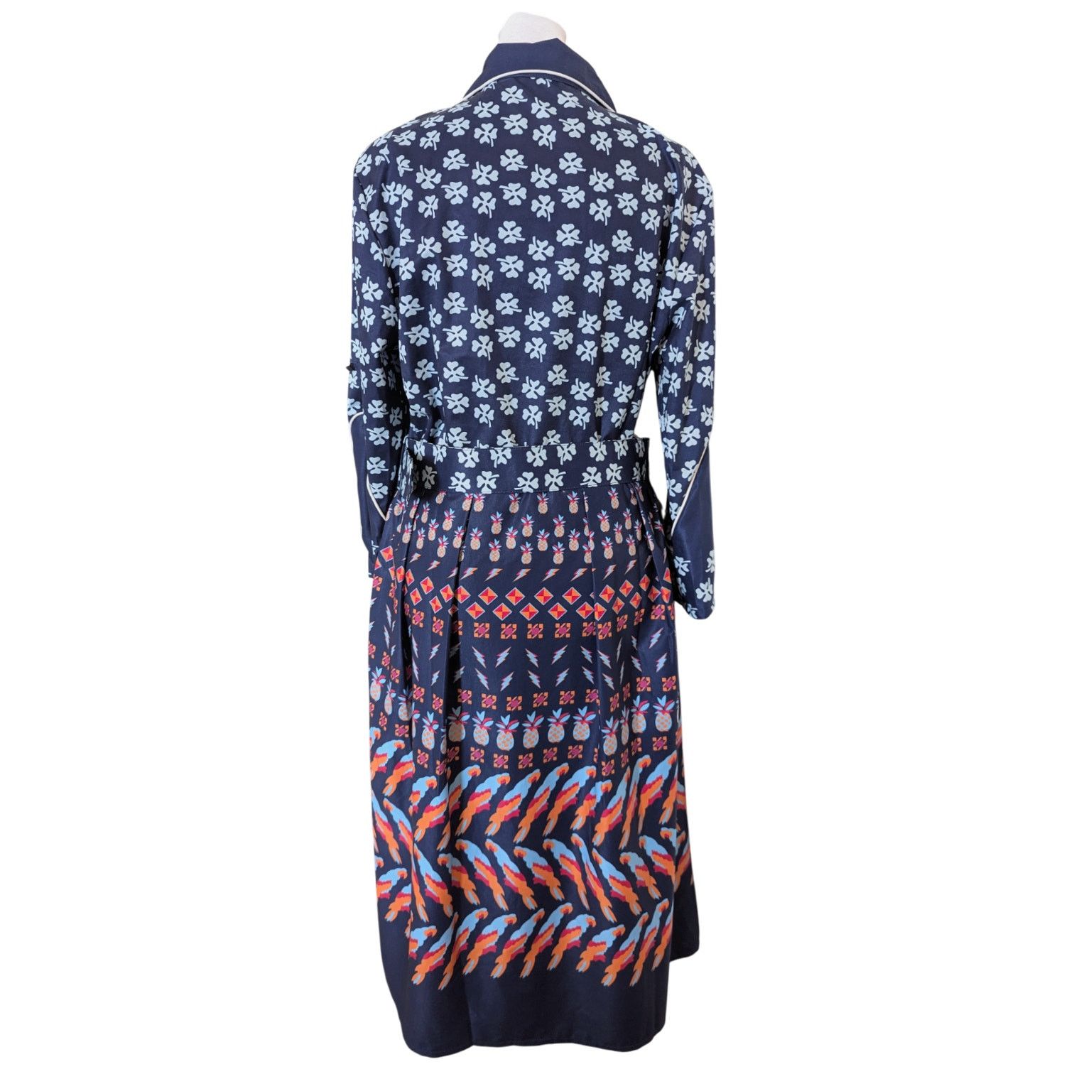 Other Tea & Cup Blue Pineapple Geometric Belted Satin Shirt Dress Size L / US 10 / IT 46 - 4 Thumbnail
