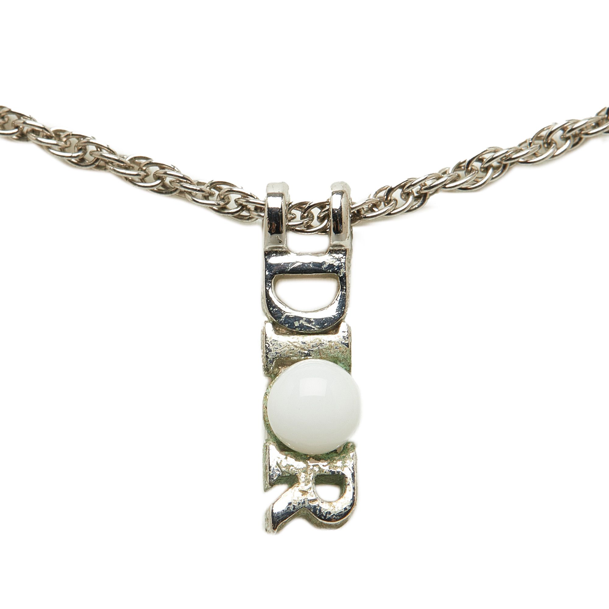 image of Dior Logo Plate Pendant Necklace in Silver, Women's