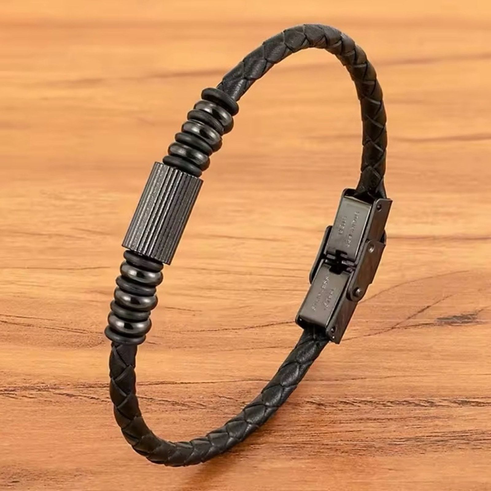 Other Braided Leather Men Bracelet Stainless Steel Magnetic Size ONE SIZE - 1 Thumbnail