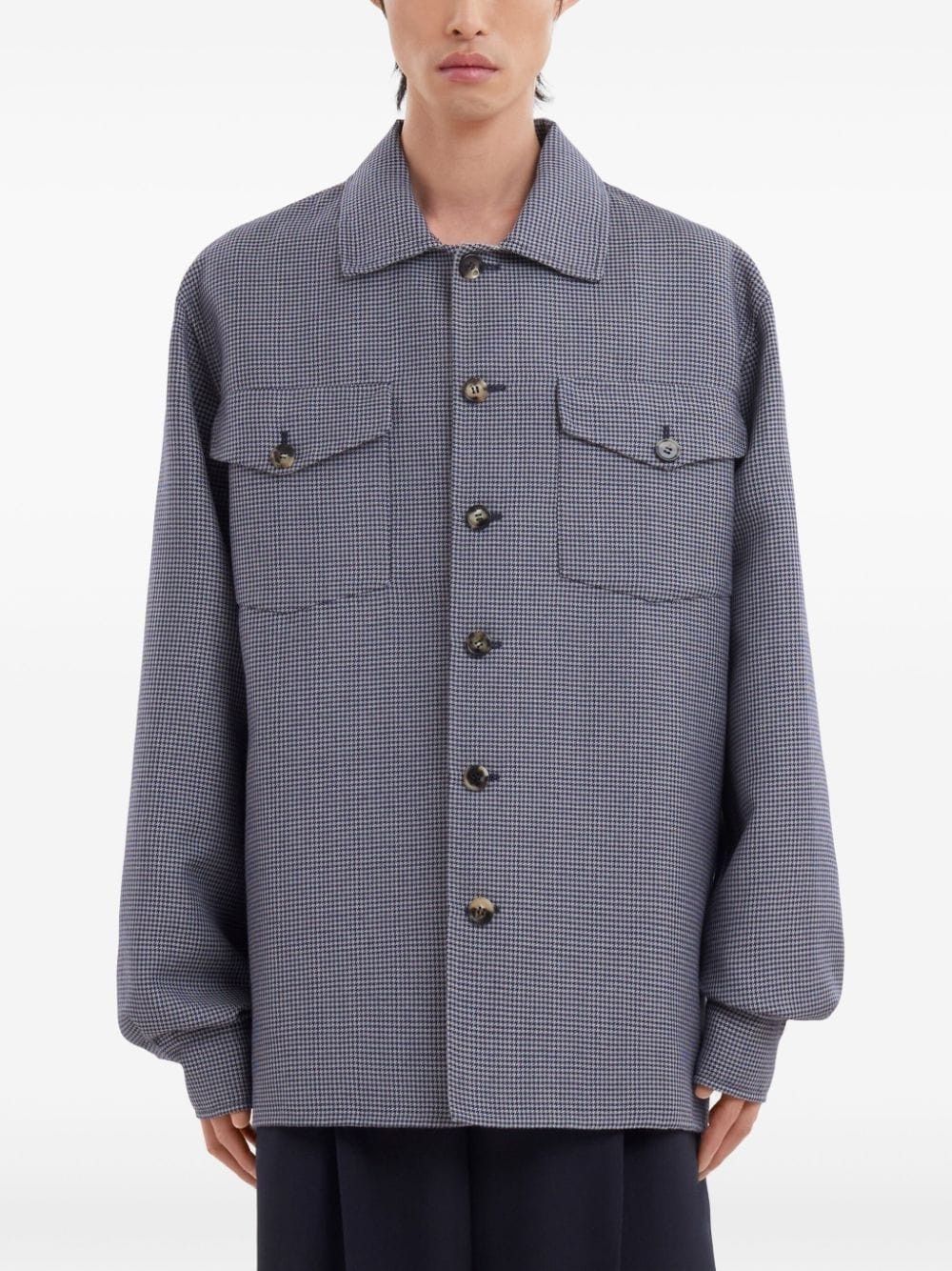 Marni o1w1db11025 Houndstooth-Print Flap-Pocket Shirt in Blue Size US XL / EU 56 / 4 - 2 Thumbnail
