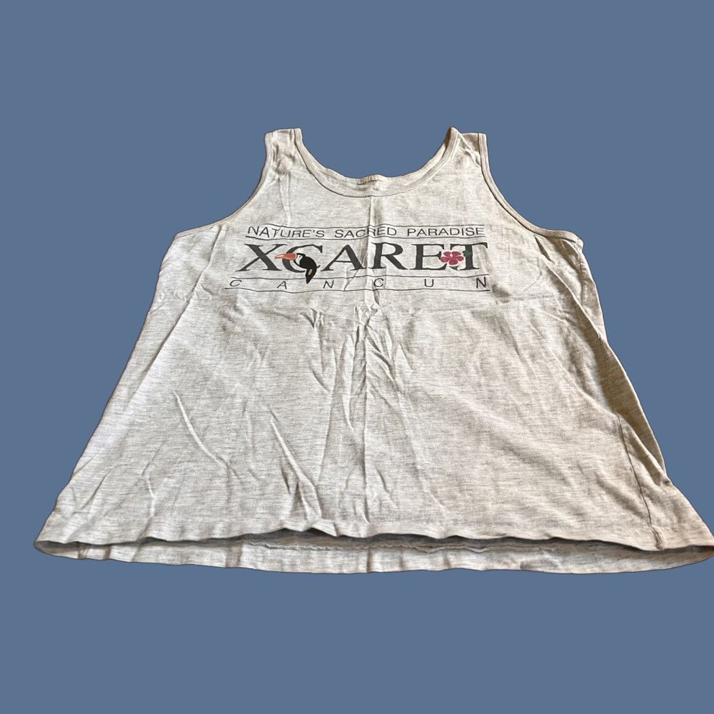 Vintage VINTAGE Xcaret Cancun Tank Top Men’s Large Grey Logo Graphic Print 90s Tank Mens Size US L / EU 52-54 / 3 - 1 Thumbnail