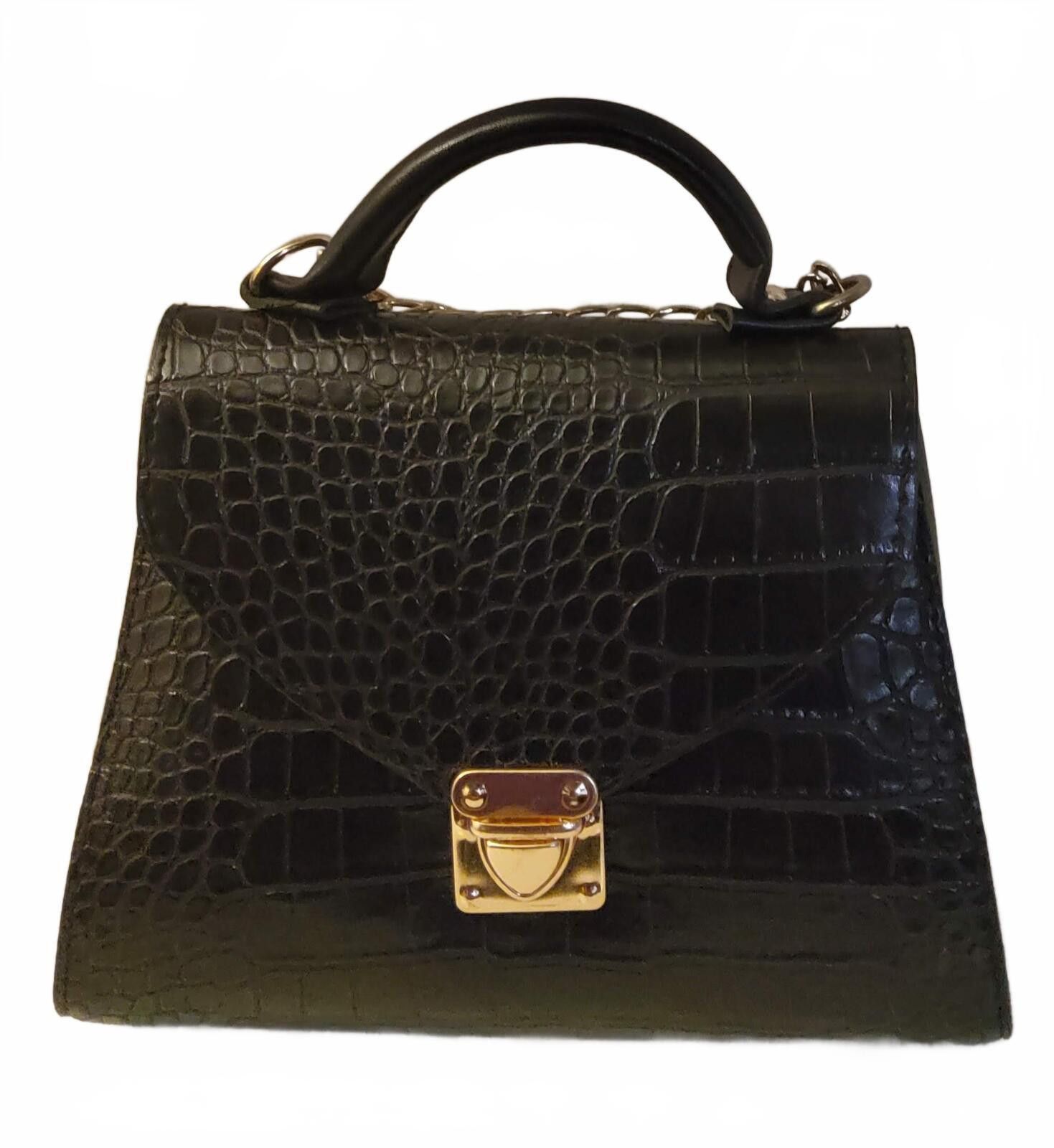 Other Black Croc Embossed Faux Leather Handbag with Gold Chain Size ONE SIZE - 1 Thumbnail