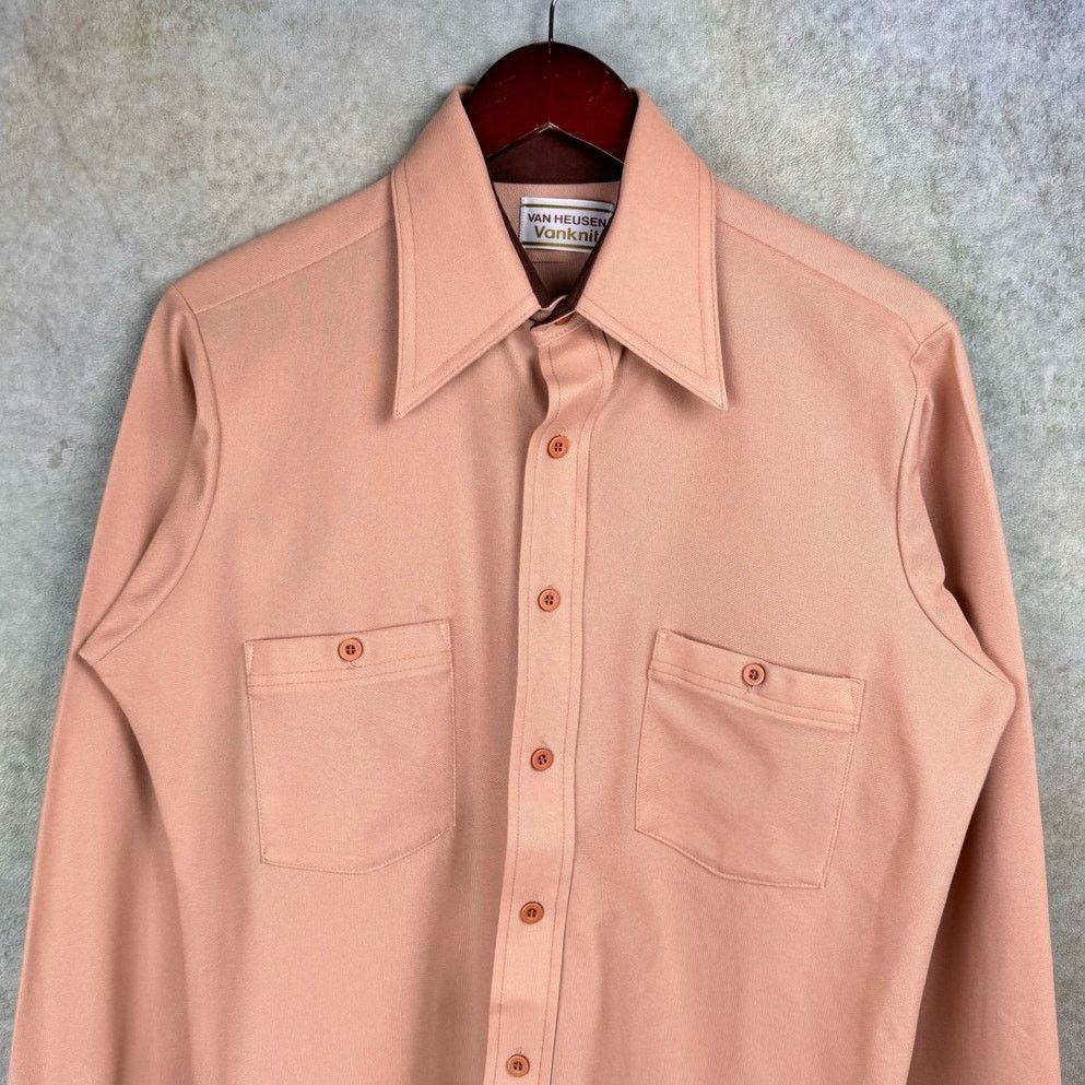 Van Heusen × Vintage VTG 80s Van Heusen Button Up Shirt Sz L Tan VanKnit Plain Size US L / EU 52-54 / 3 - 5 Thumbnail